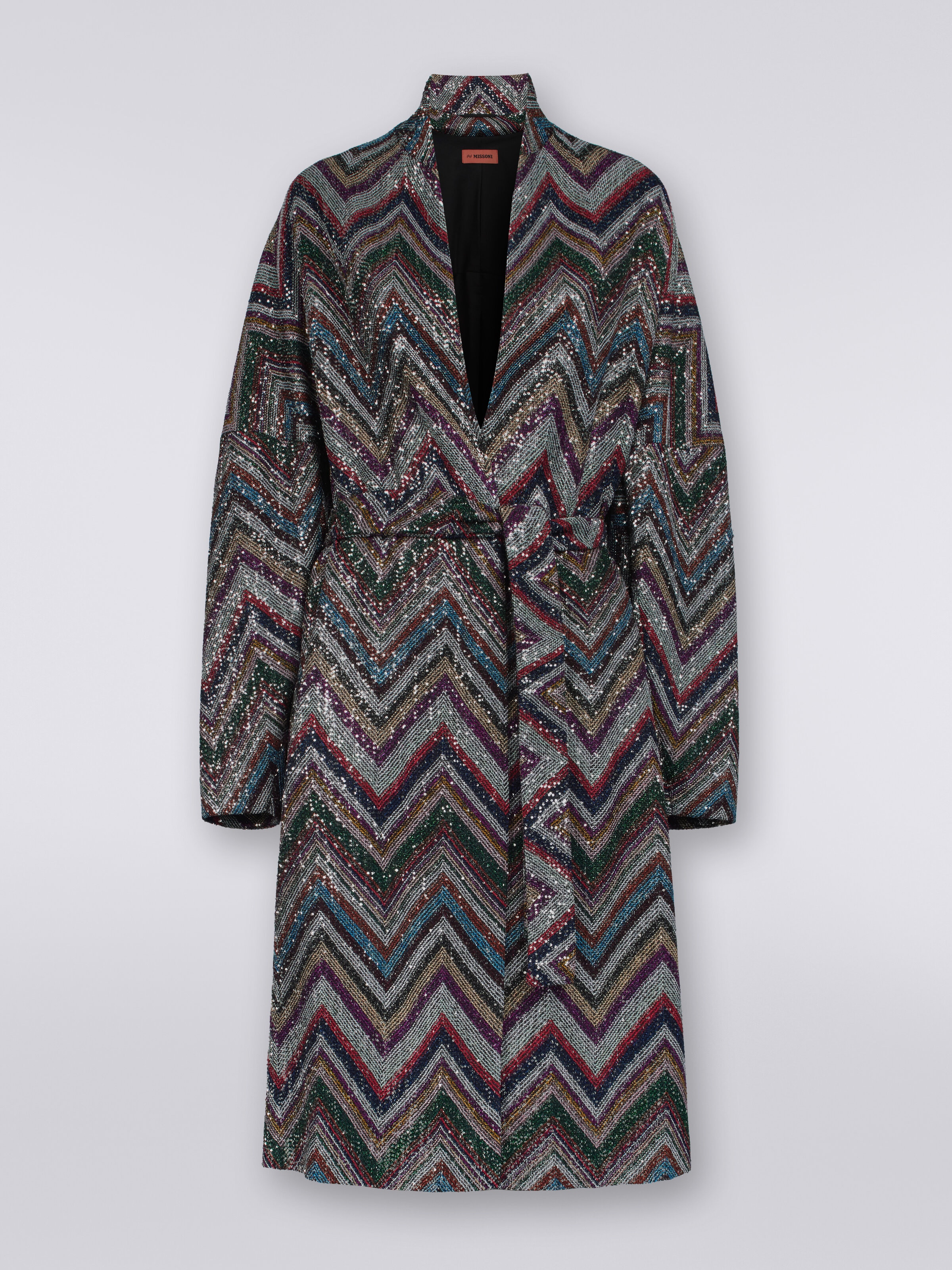 Viscose blend chevron coat with sequins , Multicoloured  - 0