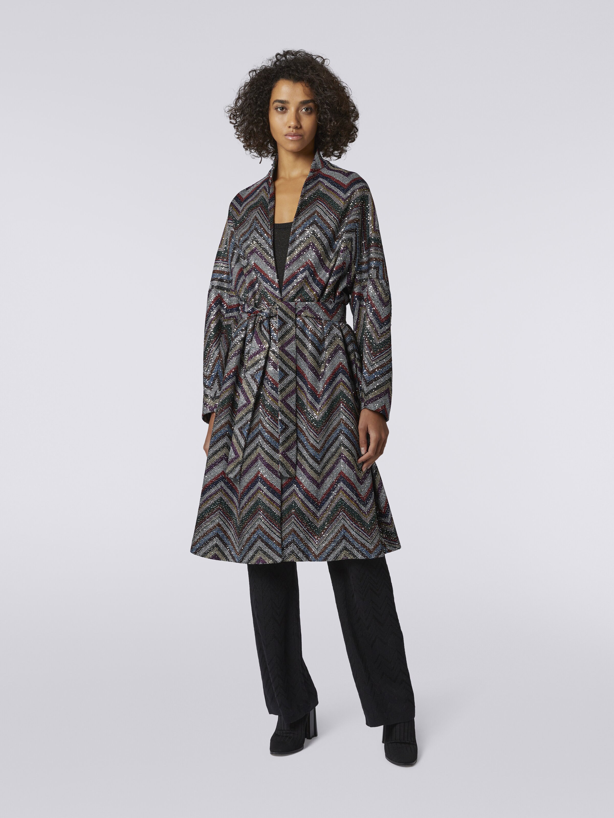 Viscose blend chevron coat with sequins, Multicoloured  - 1