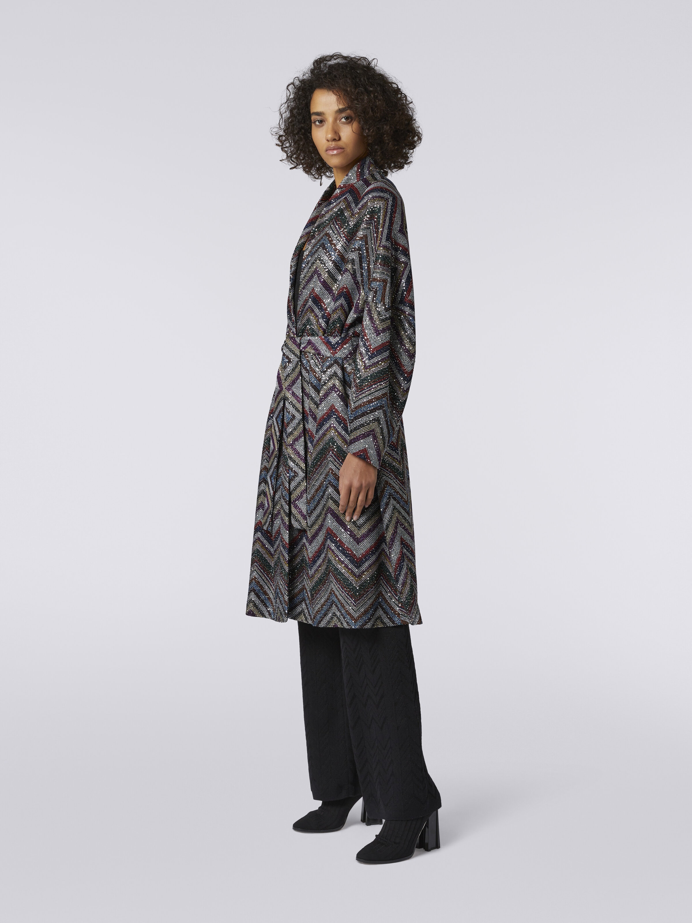 Viscose blend chevron coat with sequins , Multicoloured  - 2