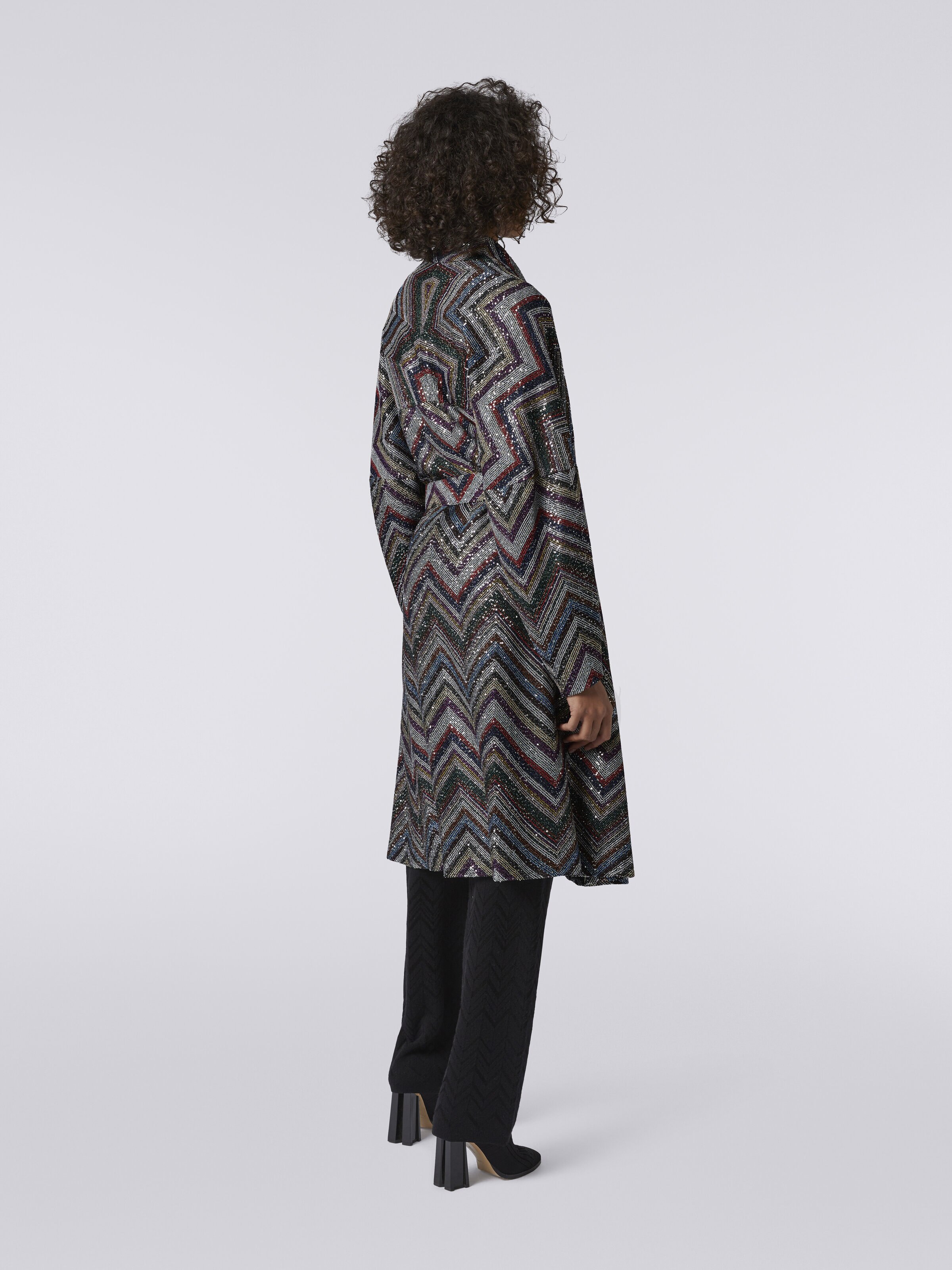 Viscose blend chevron coat with sequins, Multicoloured  - 3