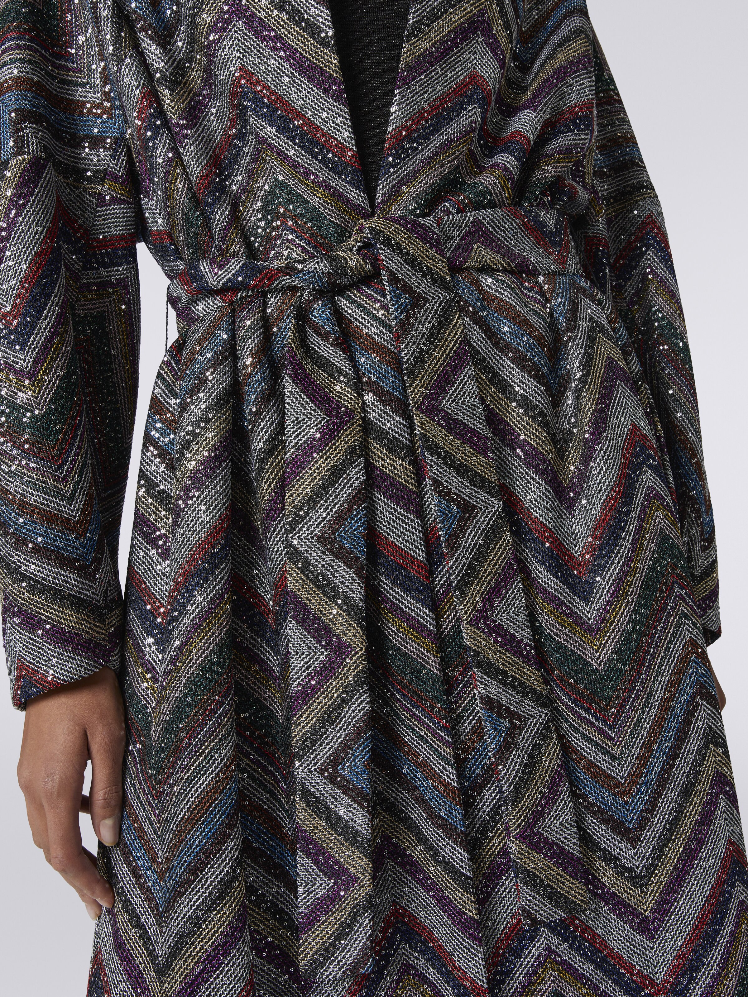 Viscose blend chevron coat with sequins , Multicoloured  - 4