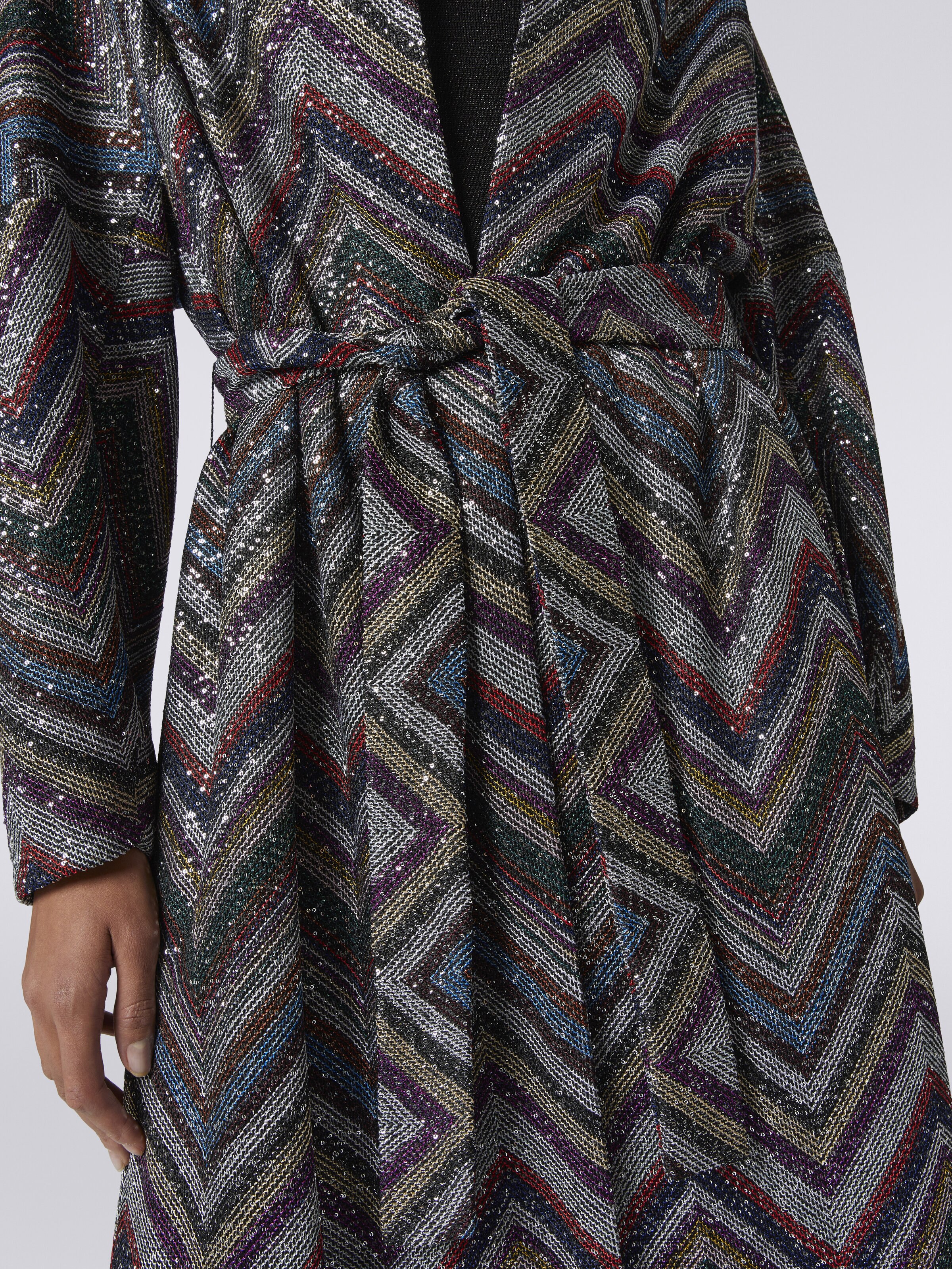 Viscose blend chevron coat with sequins, Multicoloured  - 4