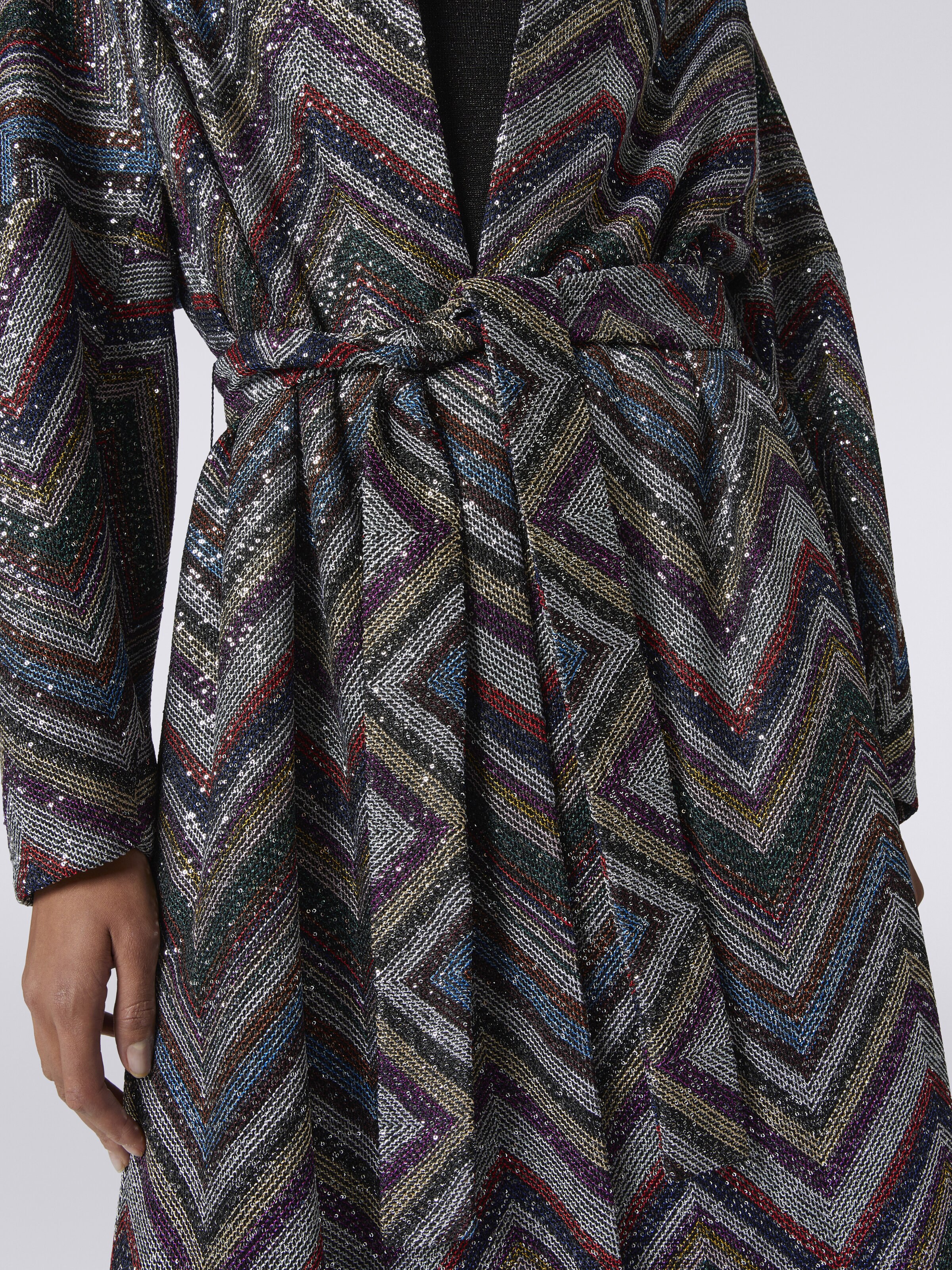 Manteau en viscose mélangée à chevrons avec paillettes , Multicolore  - 4