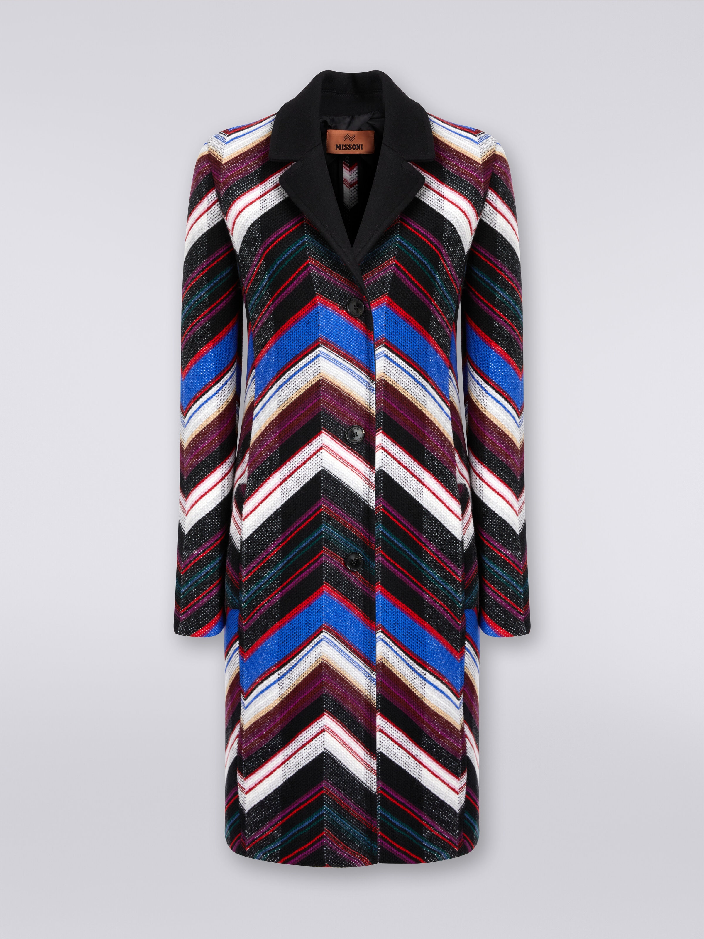 Abrigo de lana con tejido en zigzag , Multicolor  - 0