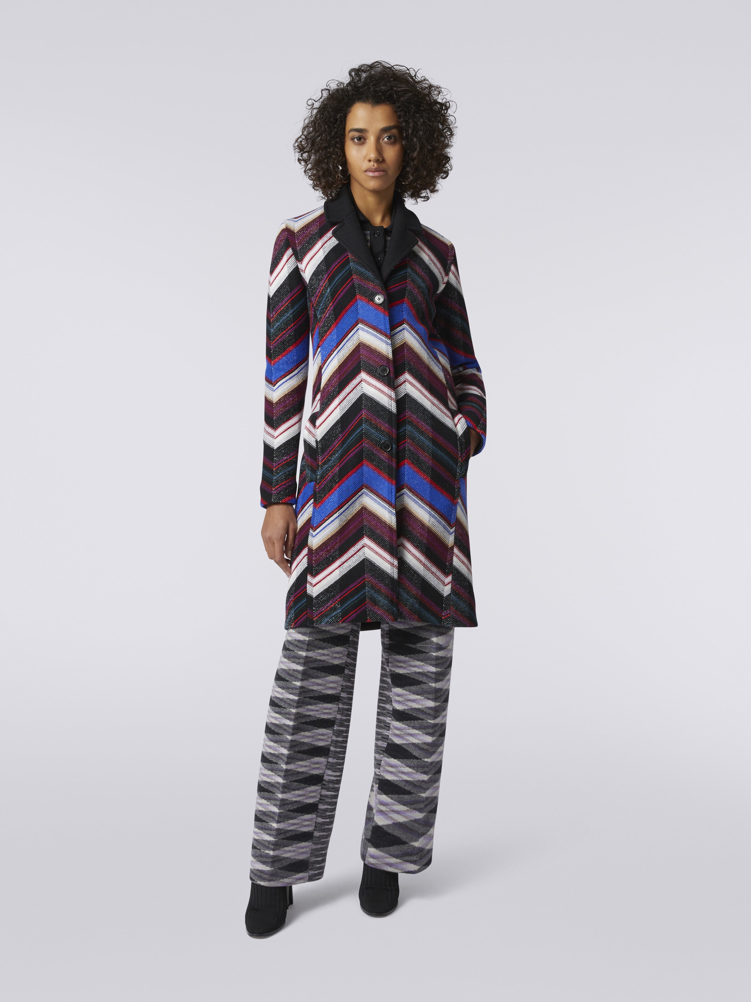 Wool coat with zigzag weave , Multicoloured  - 1