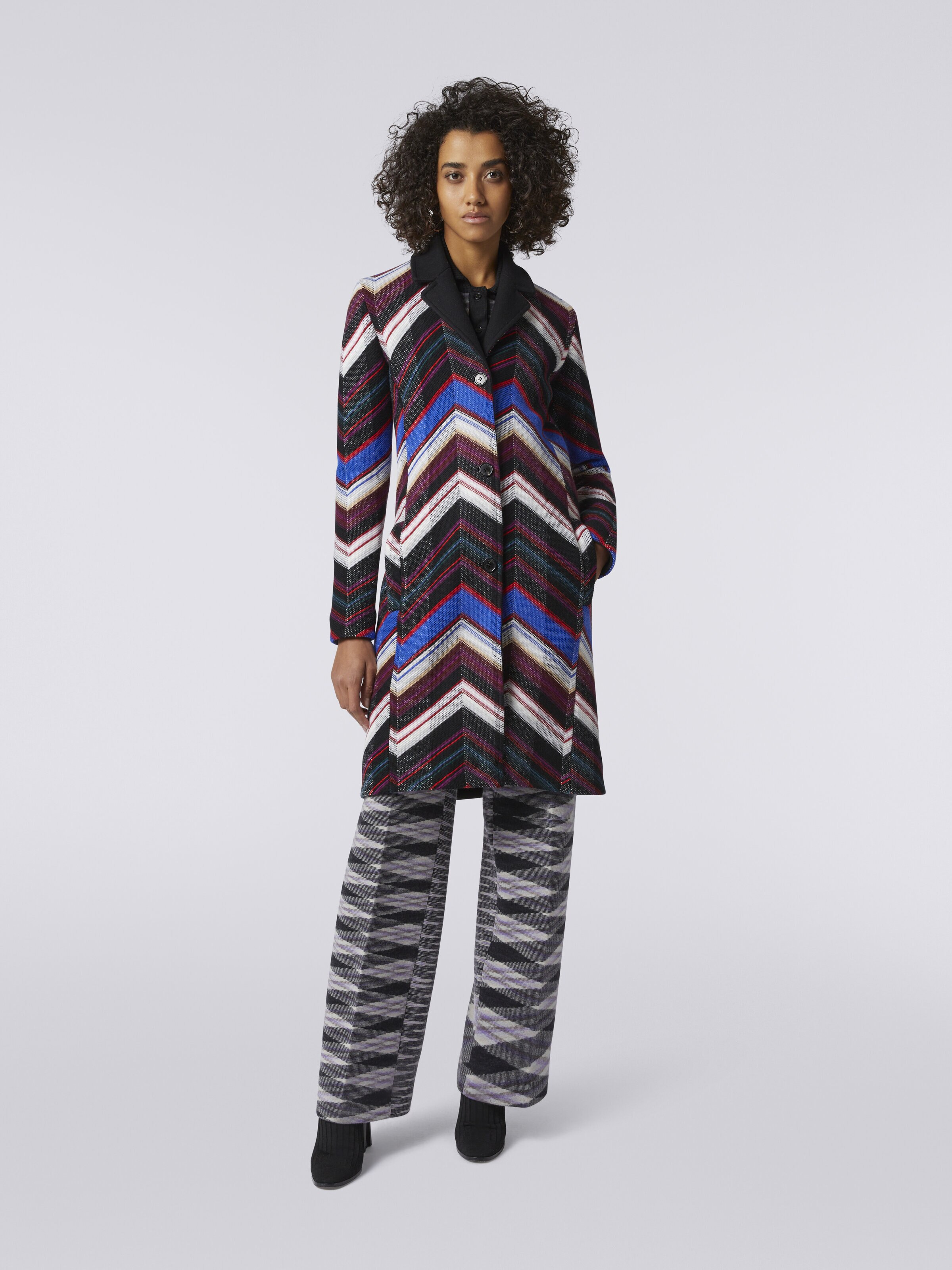 Wool coat with zigzag weave, Multicoloured  - 1