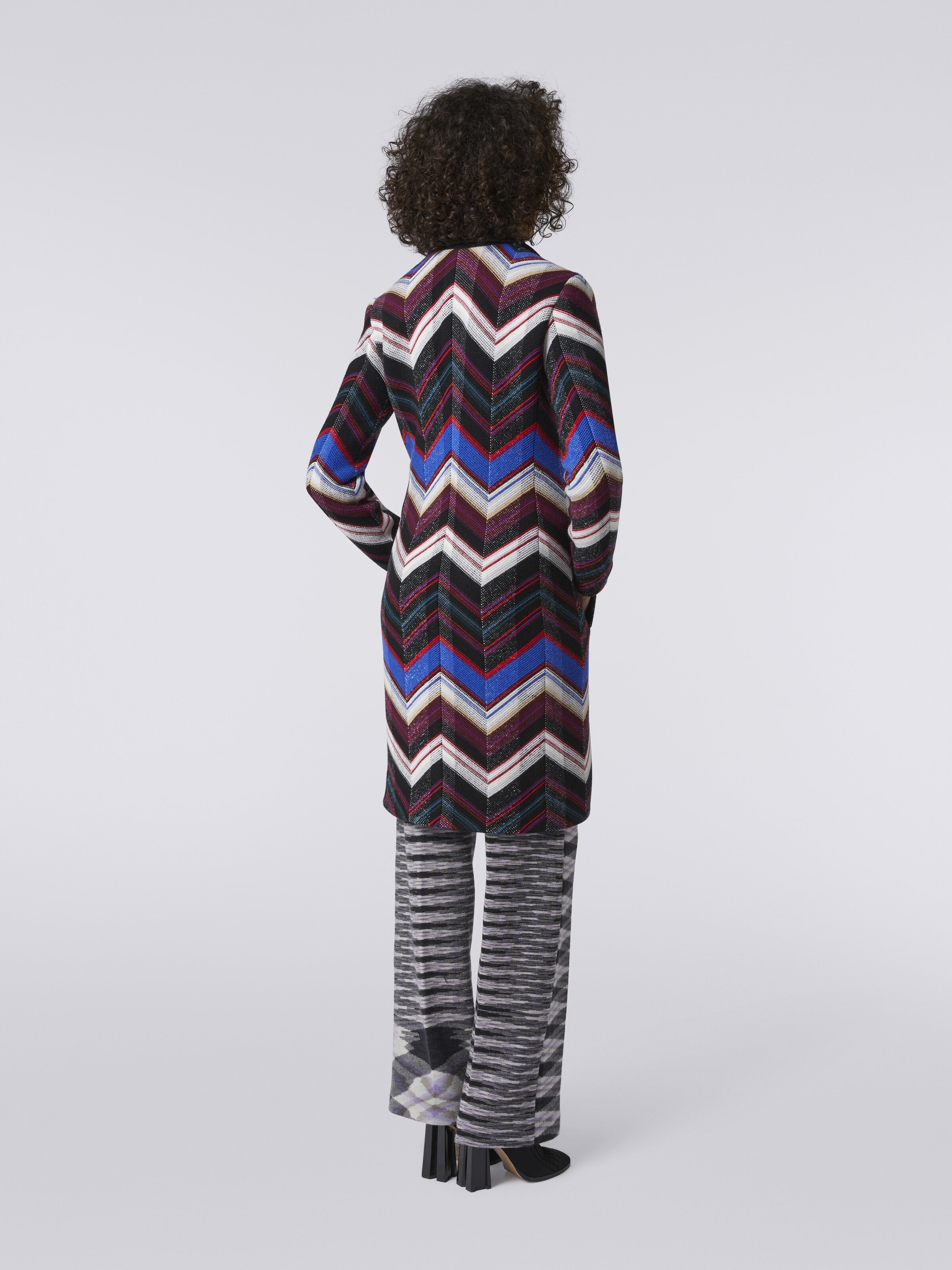 Abrigo de lana con tejido en zigzag , Multicolor  - 3