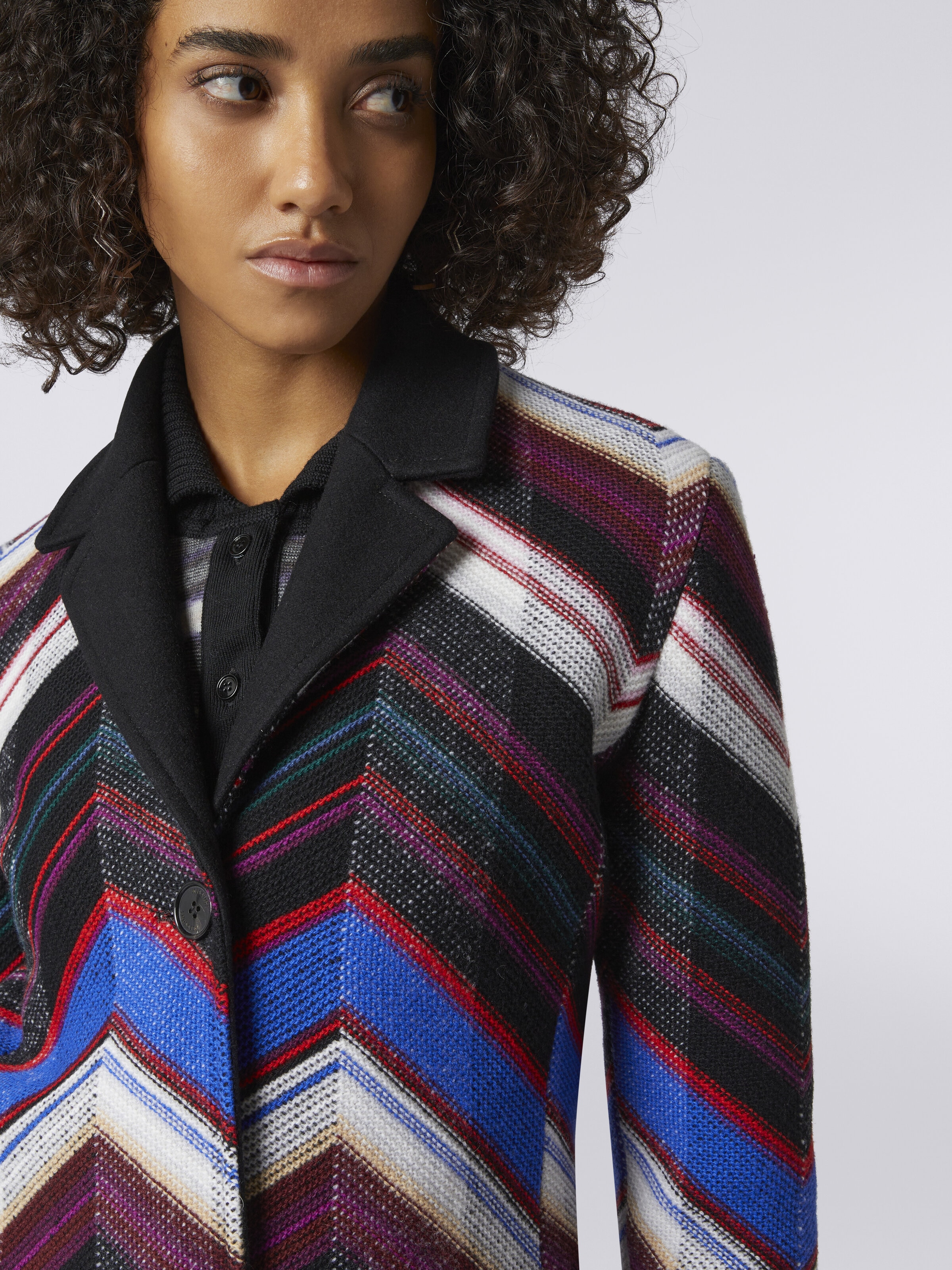 Abrigo de lana con tejido en zigzag , Multicolor  - 4