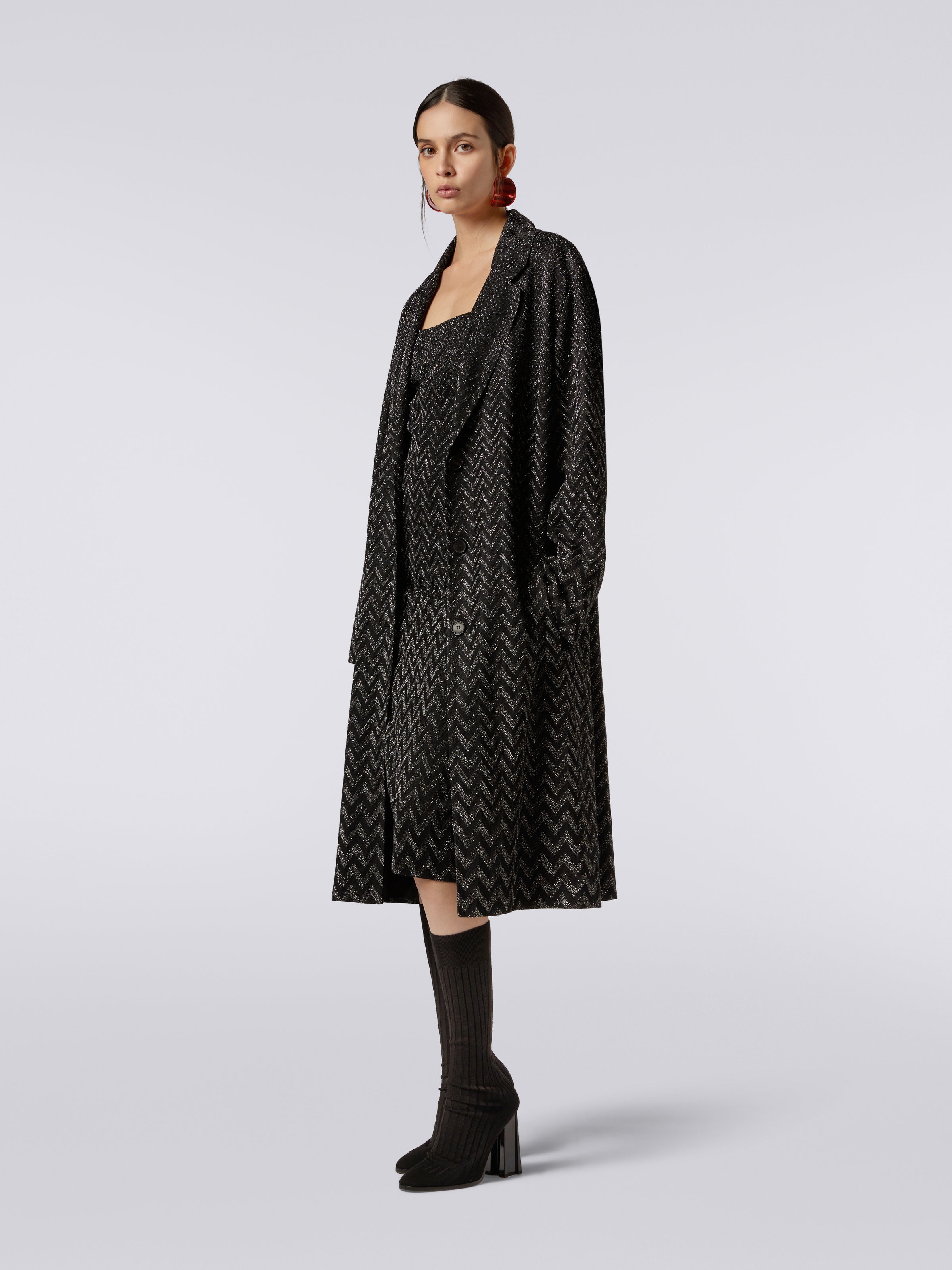 Viscose chevron coat with lurex, Black    - 2