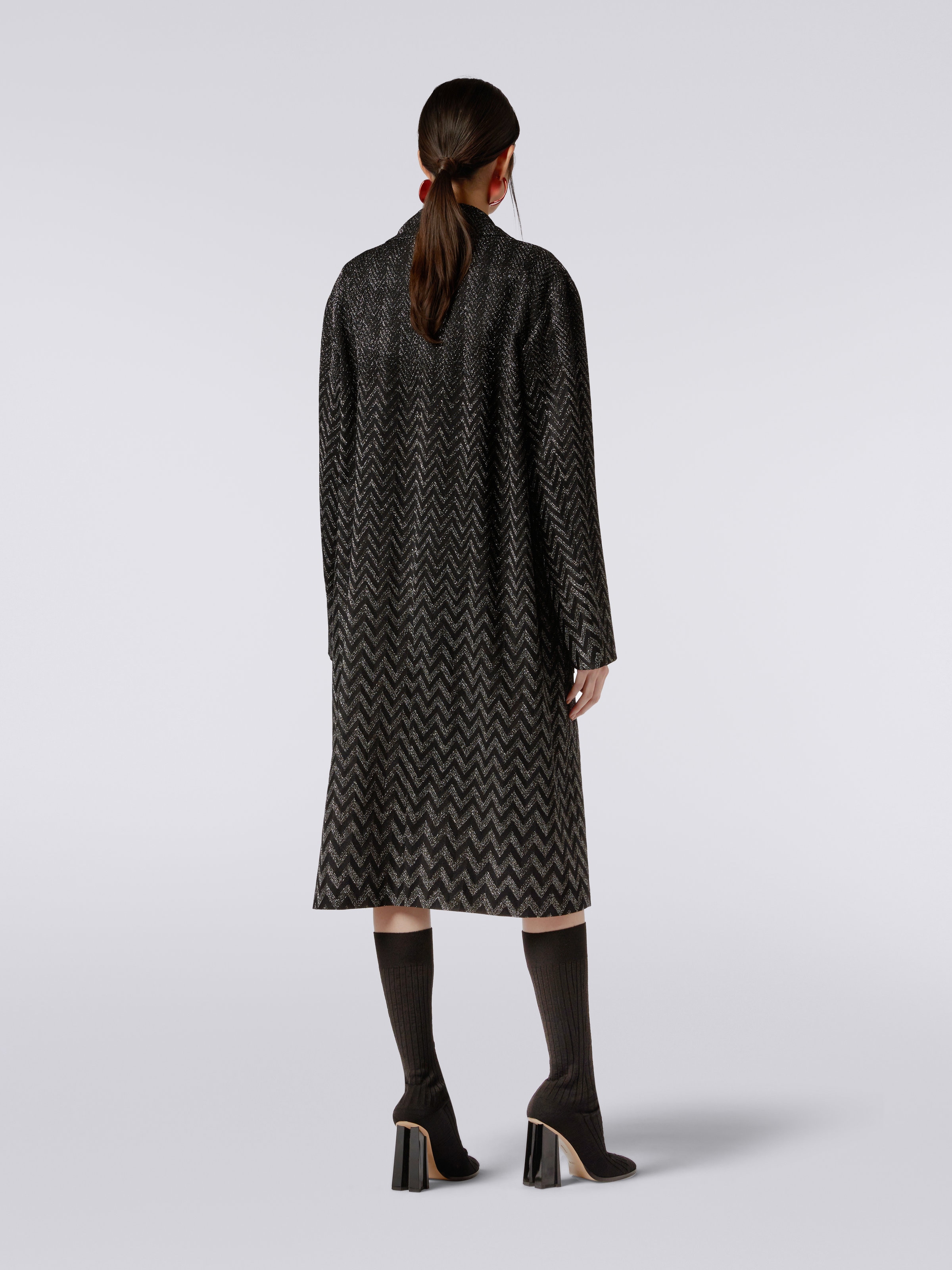 Viscose chevron coat with lurex, Black    - 3