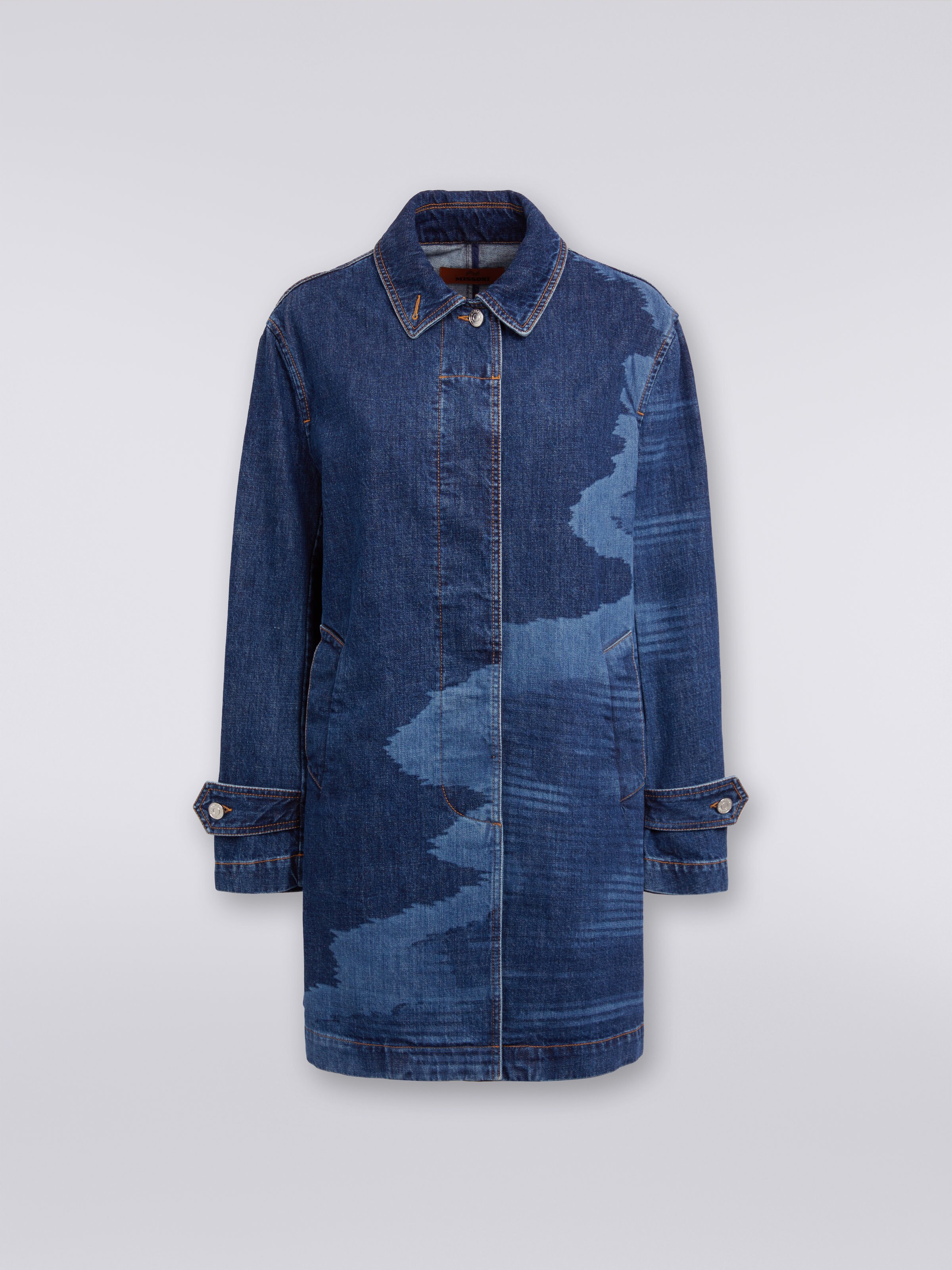Trenchcoat aus Denim in Flammgarnoptik, Blau - 0