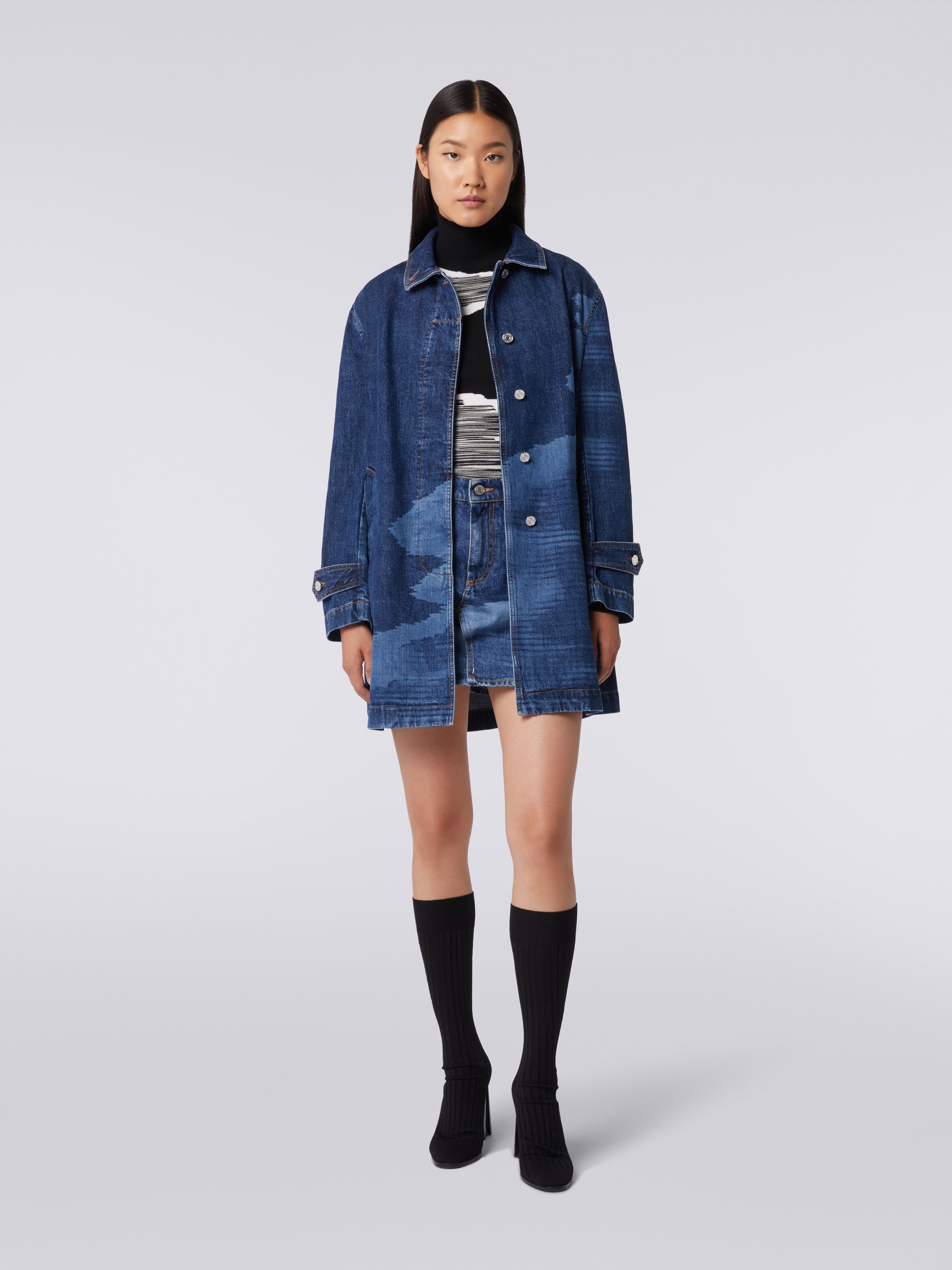 Trenchcoat aus Denim in Flammgarnoptik, Blau - 1