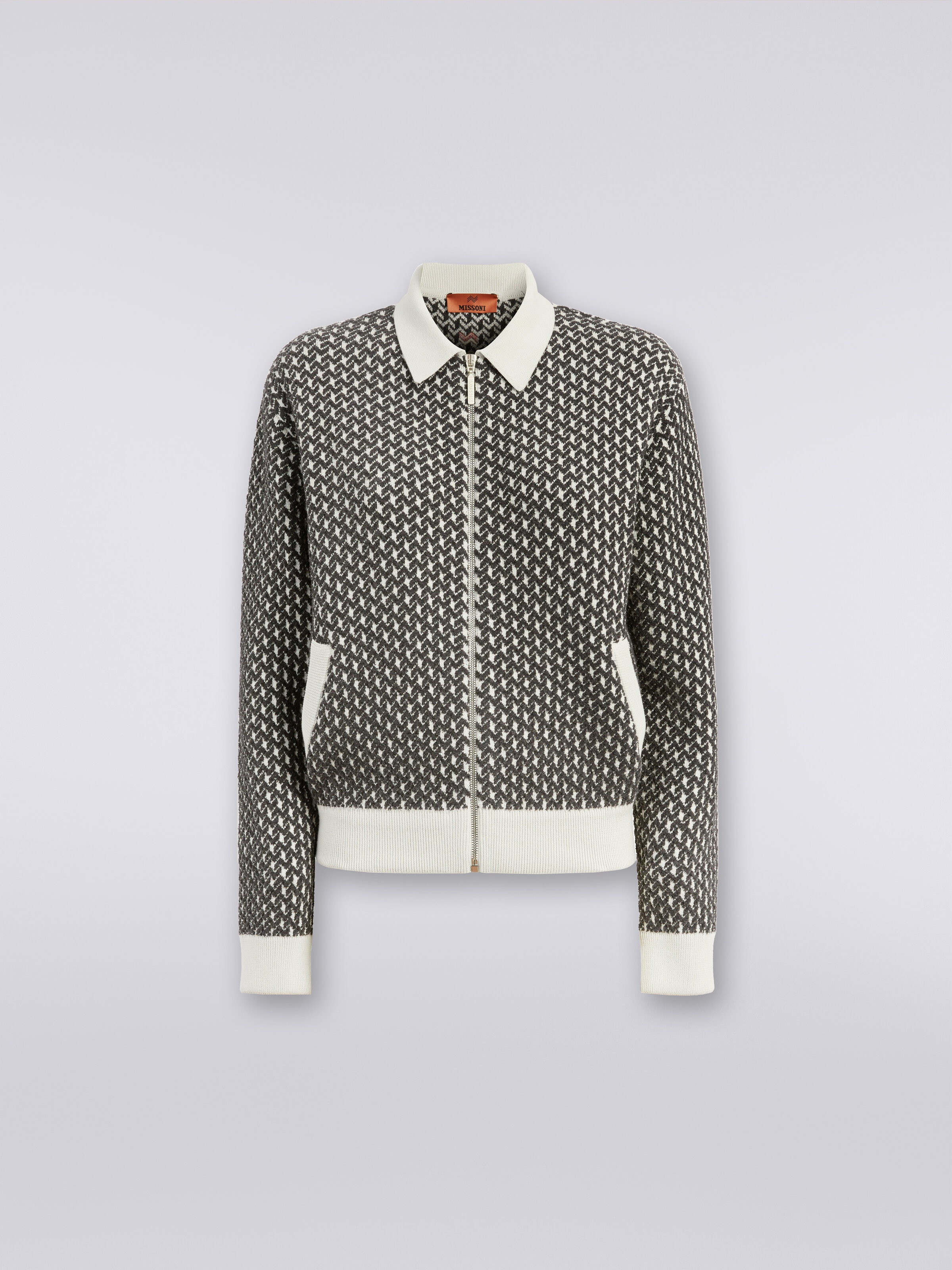 Cotton and nylon zipped bomber jacket, White & Grey - 0