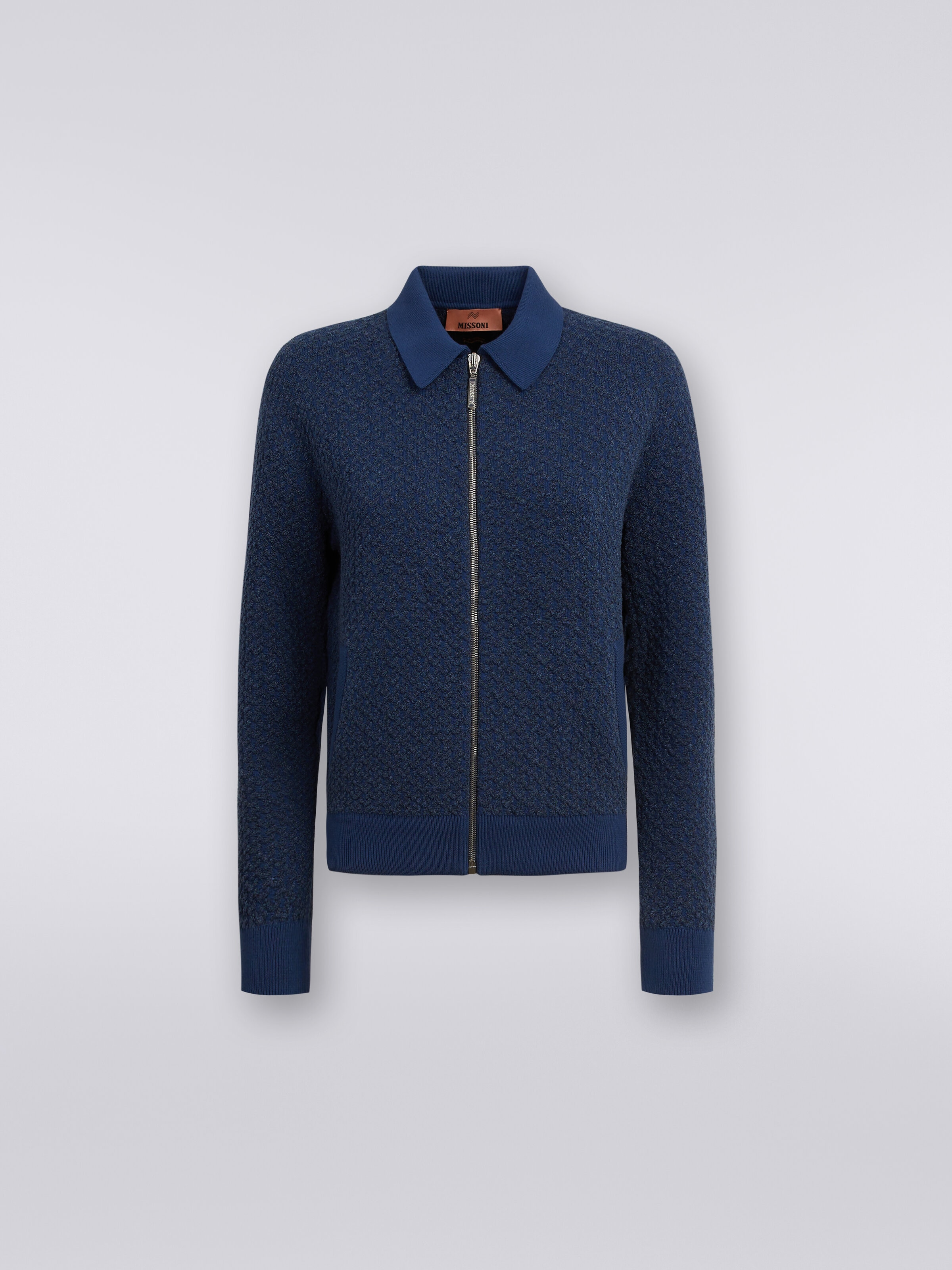 Cotton and nylon zipped bomber jacket, Blue - 0