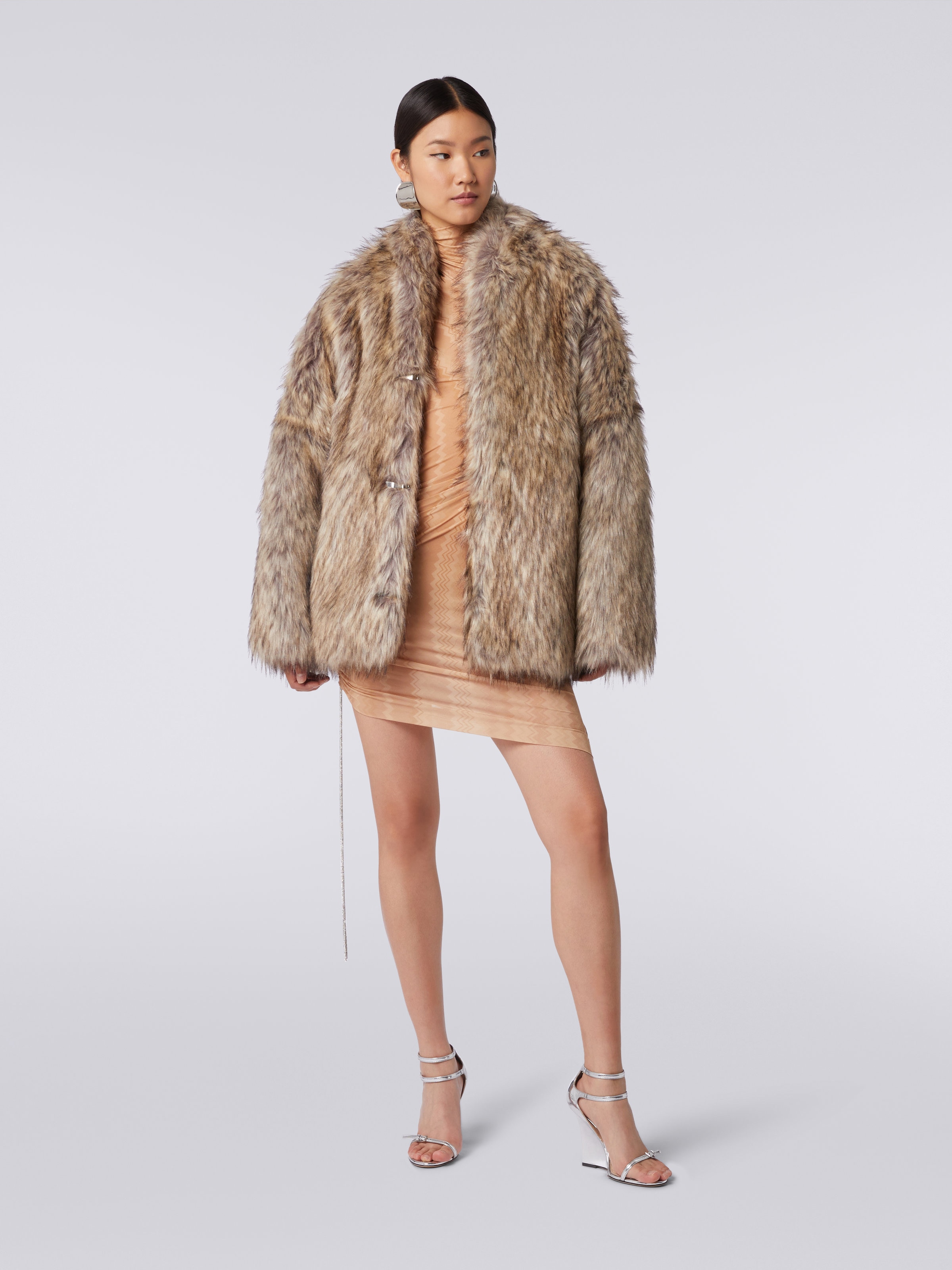 Short faux fur coat, Multicoloured  - 1