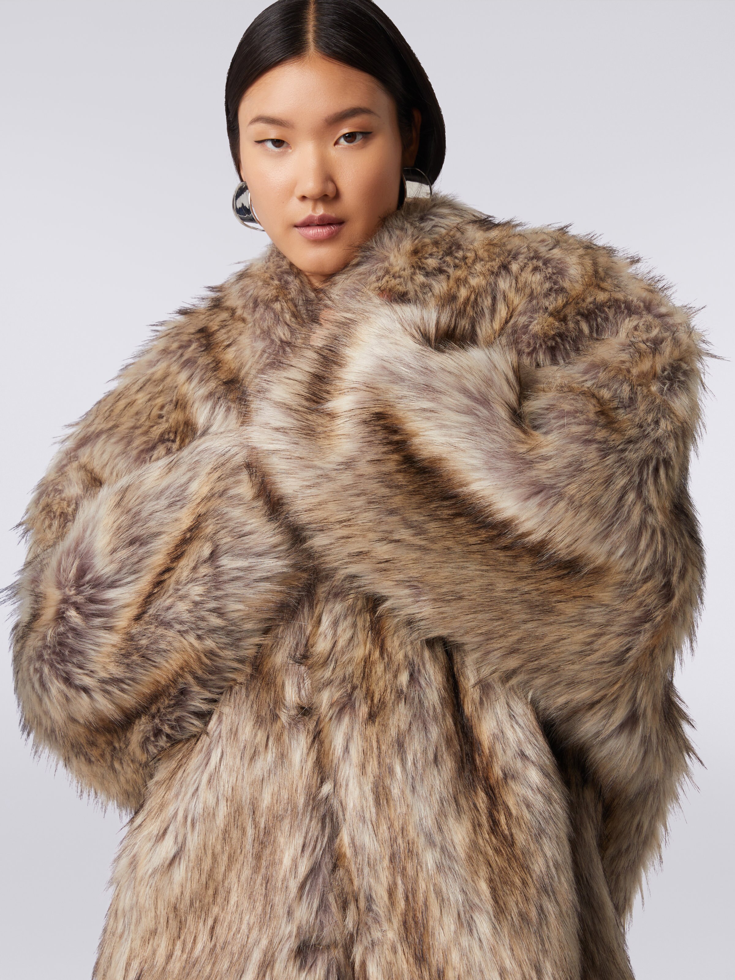 Short faux fur coat, Multicoloured  - 4