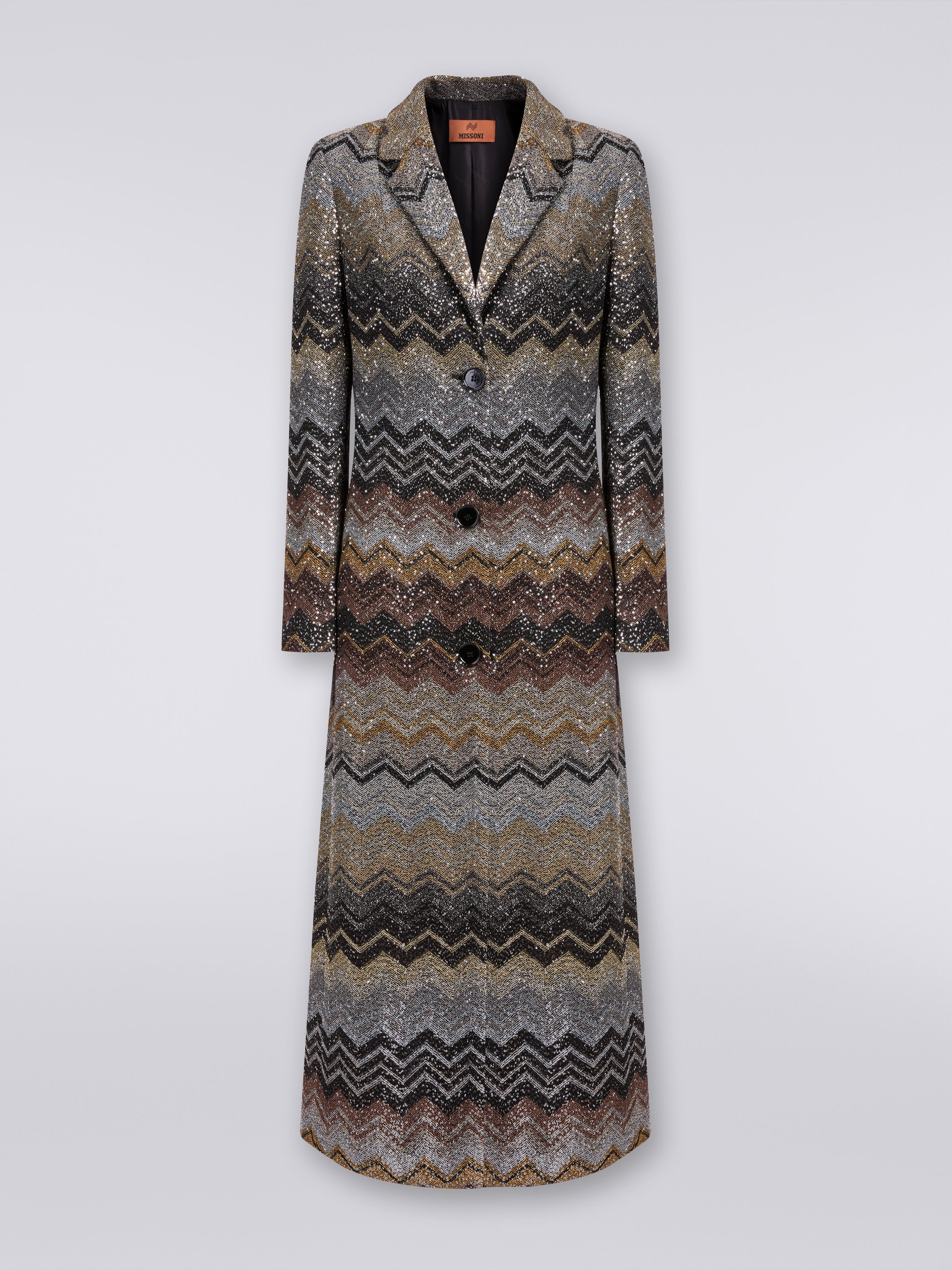Langer Mantel aus Viskosemischgewebe mit Pailletten, Mehrfarbig  - 0