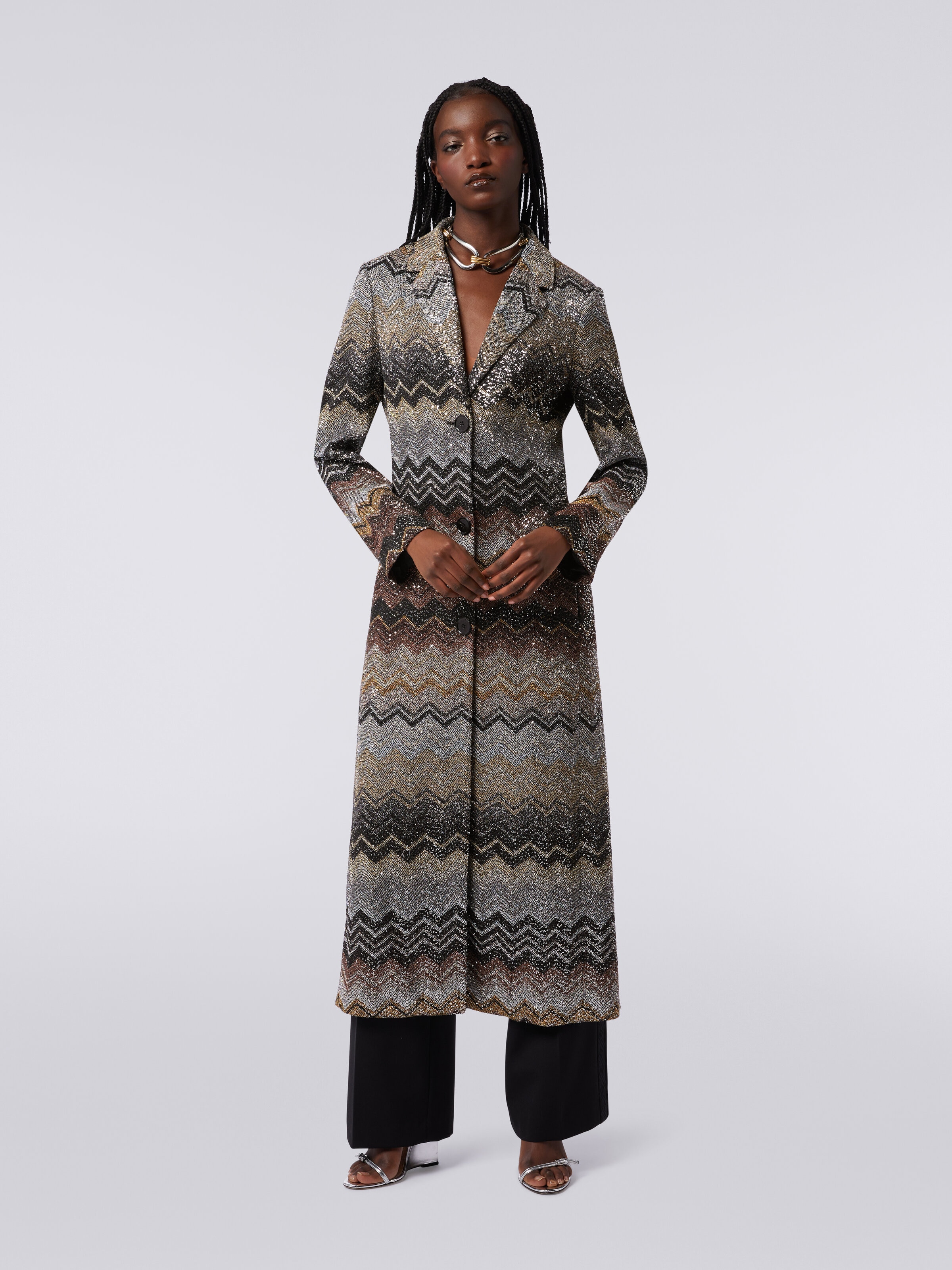 Long coat in viscose blend with sequins, Multicoloured  - 1