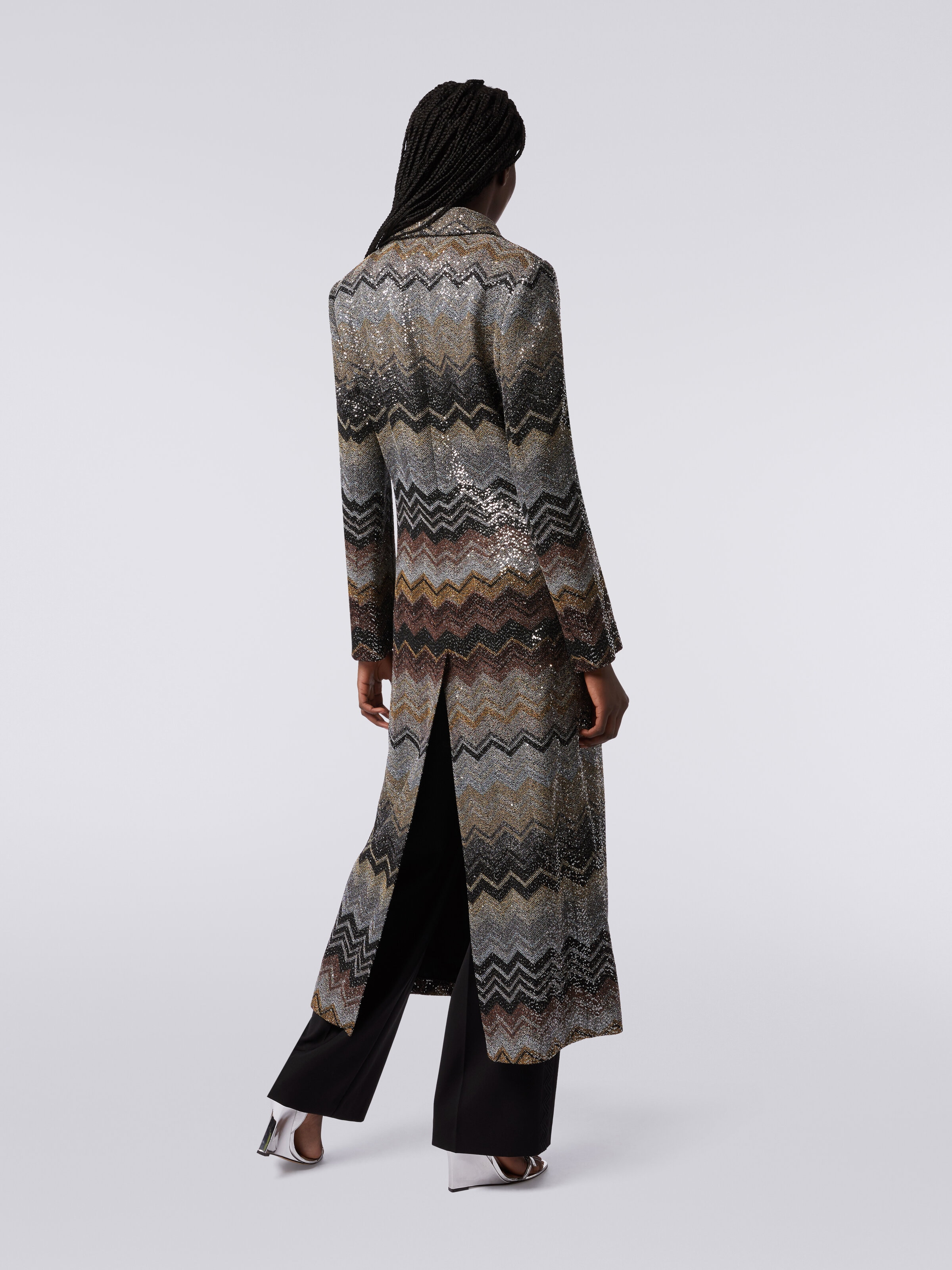 Long coat in viscose blend with sequins, Multicoloured  - 3