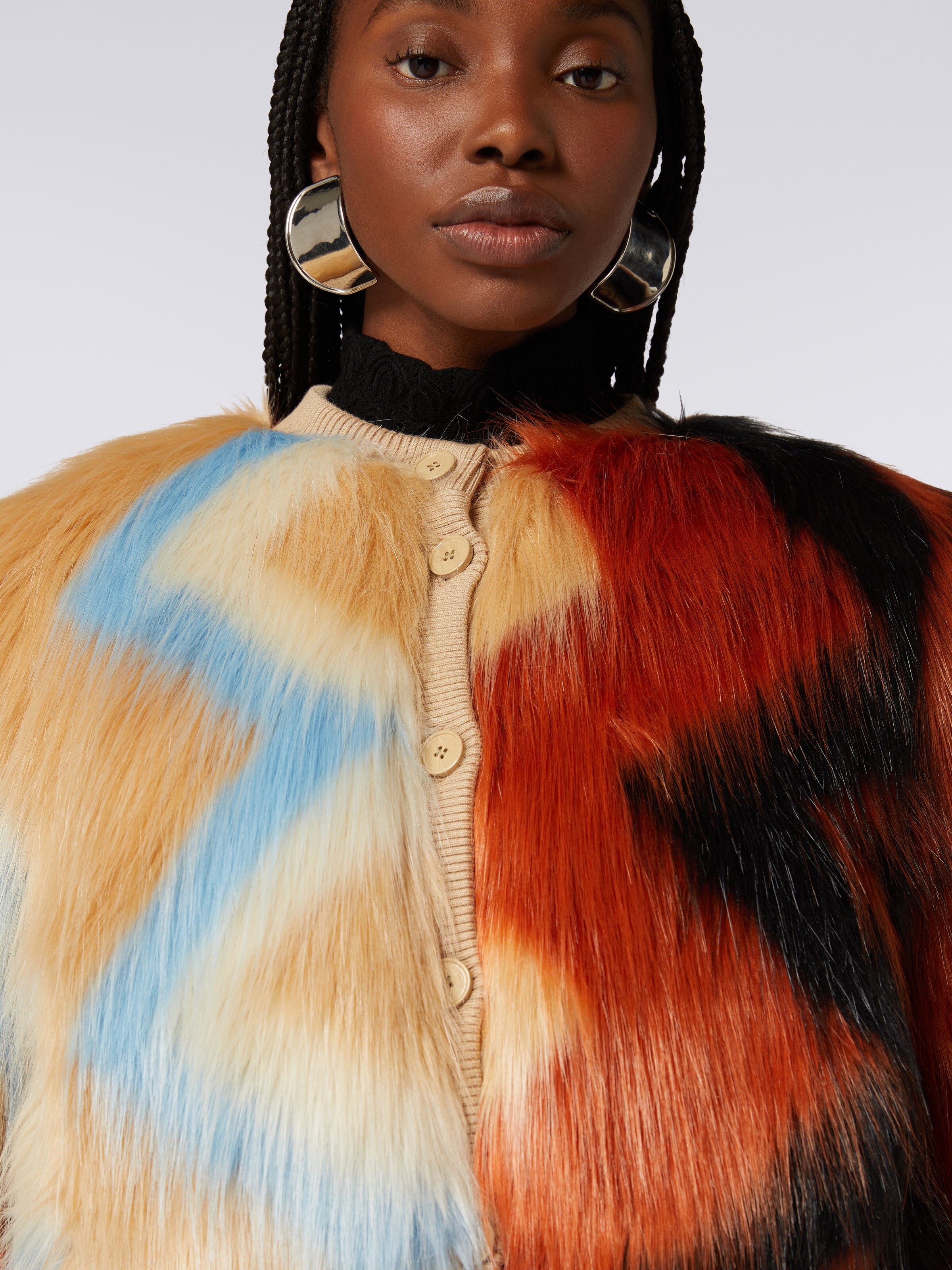 Bomber in faux fur zig zag, Multicolore  - 4