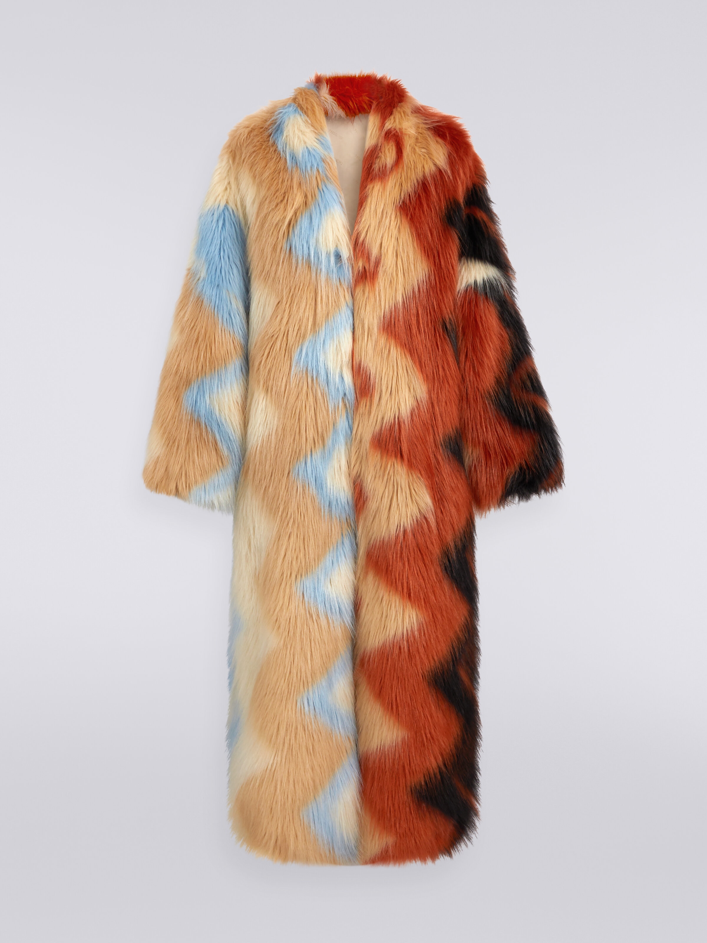 Long coat in faux fur with zigzag , Multicoloured  - 0