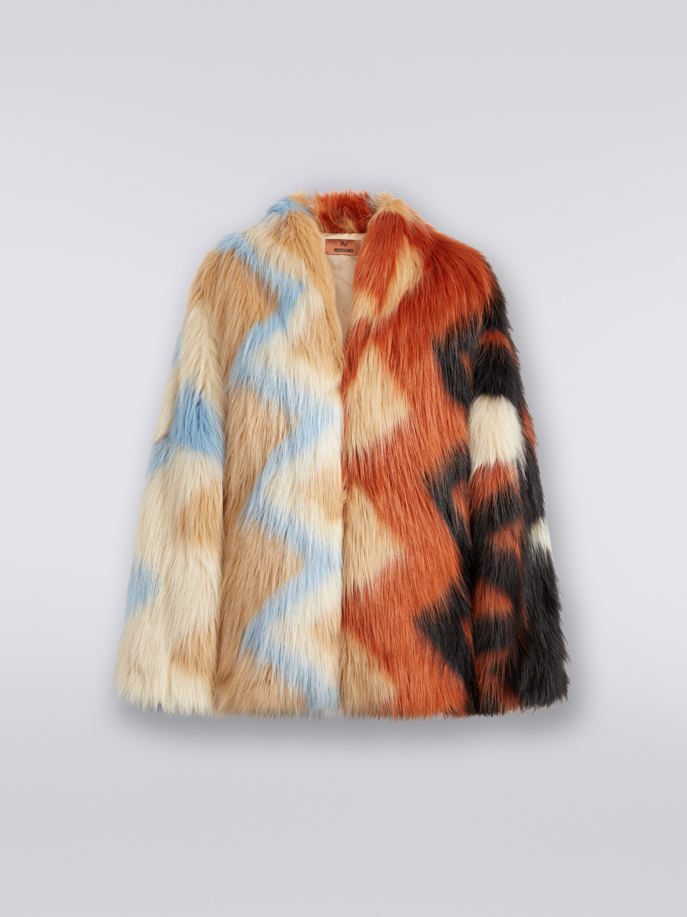 Short coat in faux fur with zigzag, Multicoloured  - 0