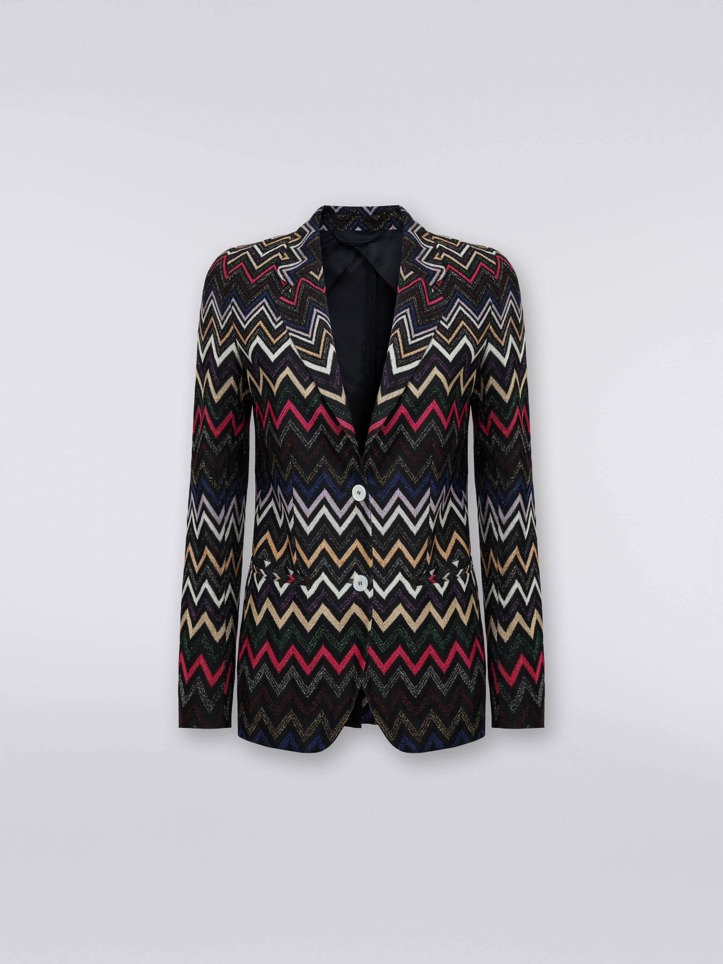 Lamé viscose blazer with chevron pattern , Multicoloured  - 0