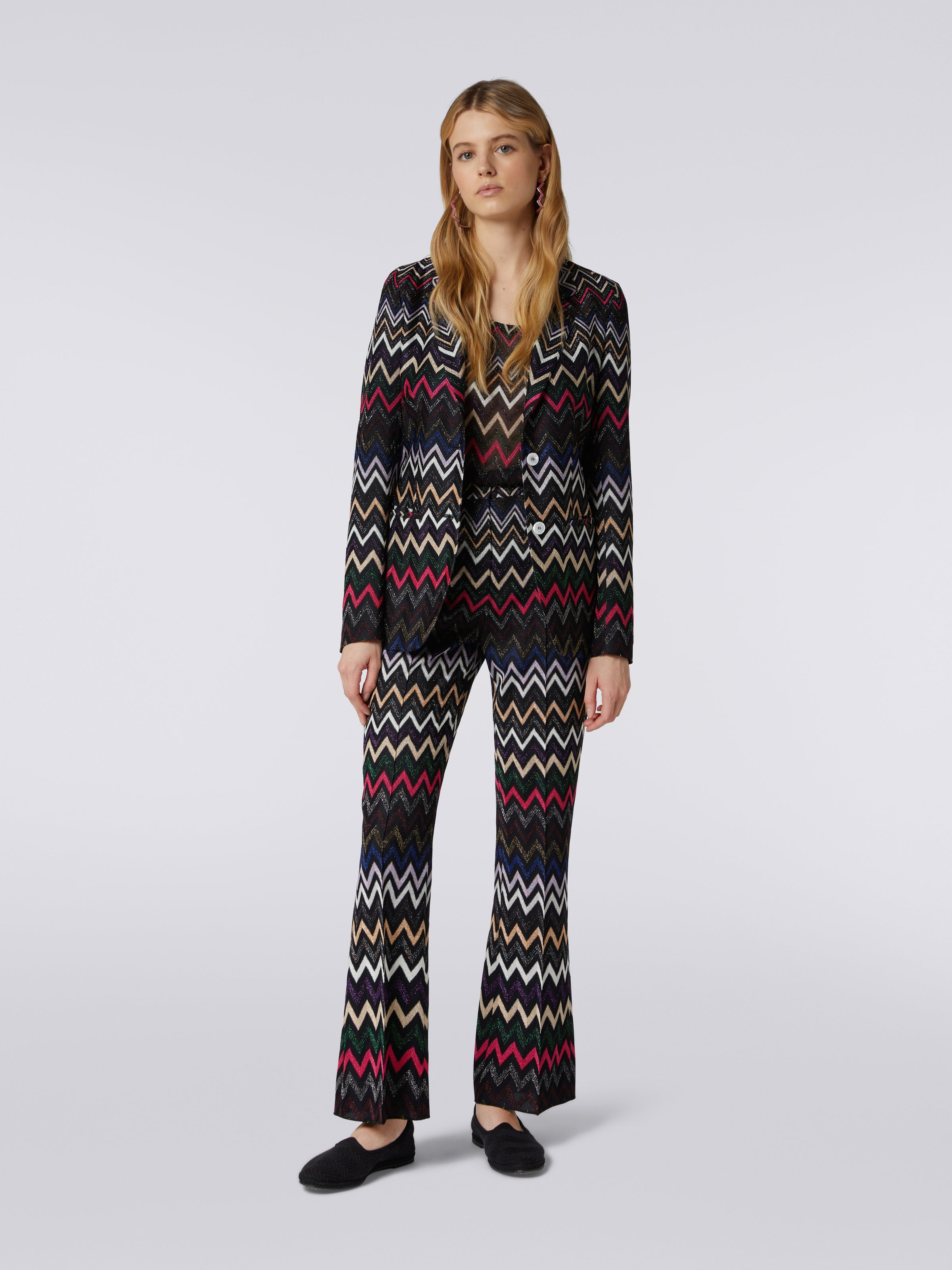 Lamé viscose blazer with chevron pattern, Multicoloured  - 1