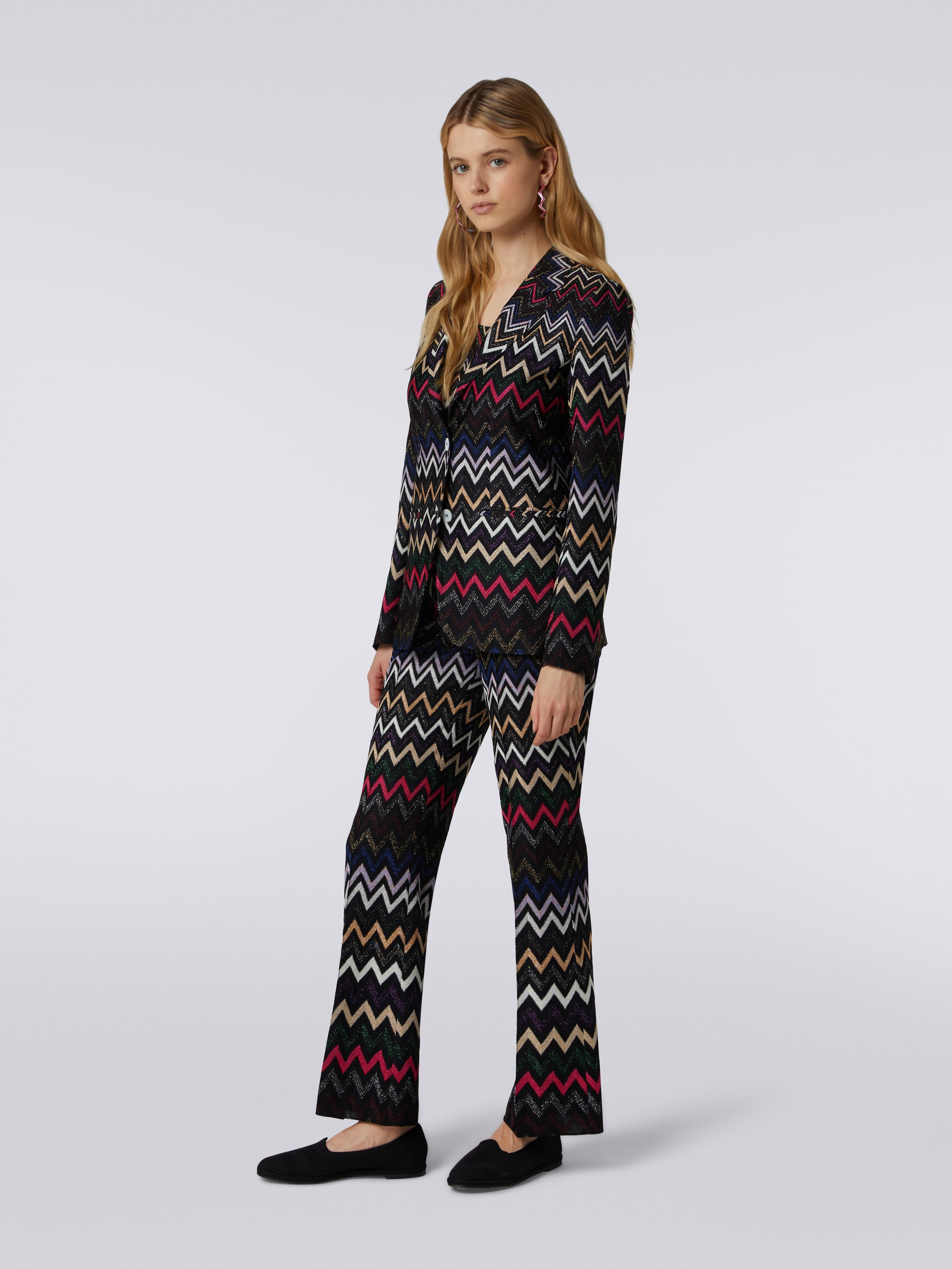 Lamé viscose blazer with chevron pattern, Multicoloured  - 2