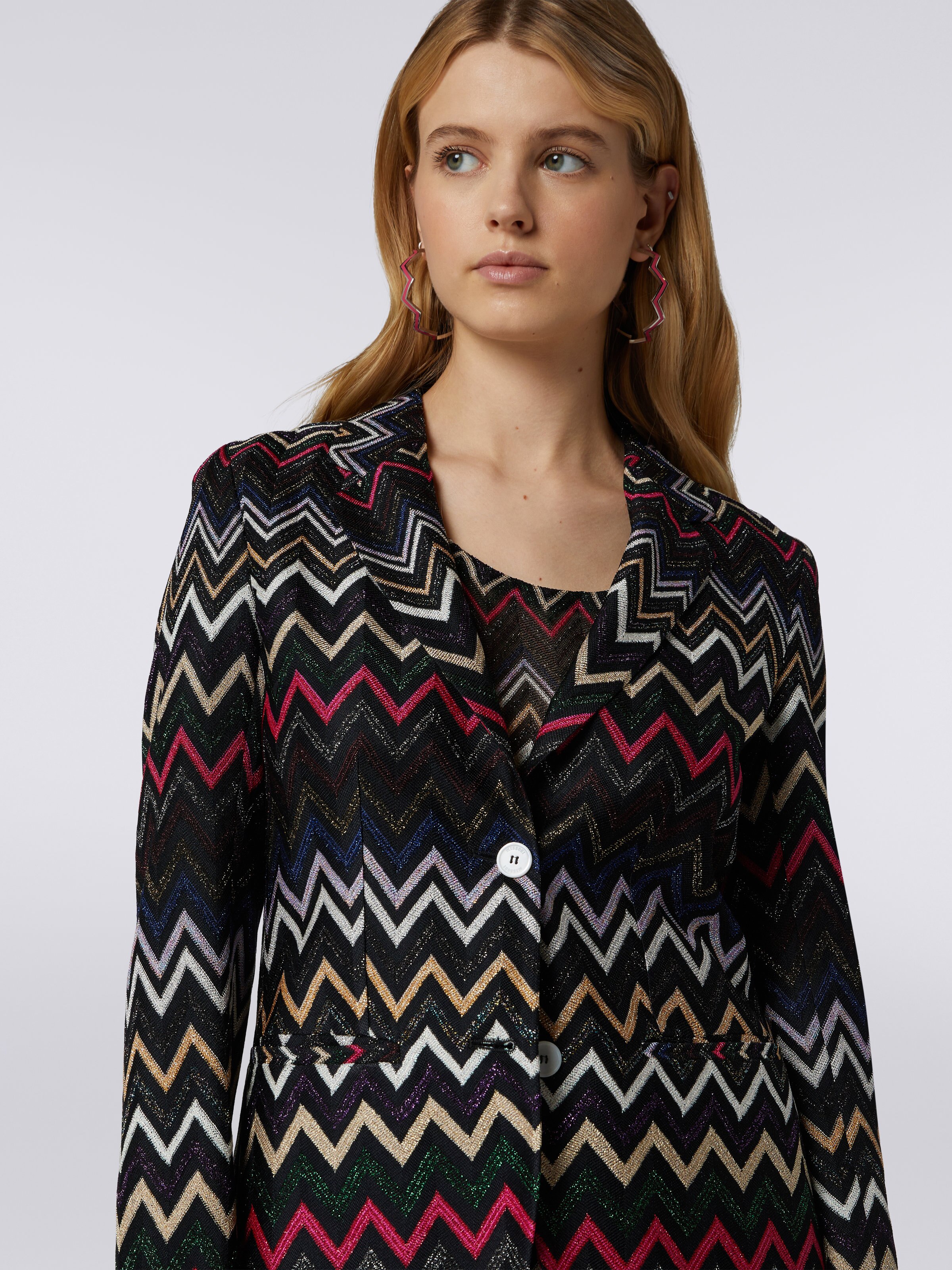 Lamé viscose blazer with chevron pattern, Multicoloured  - 4