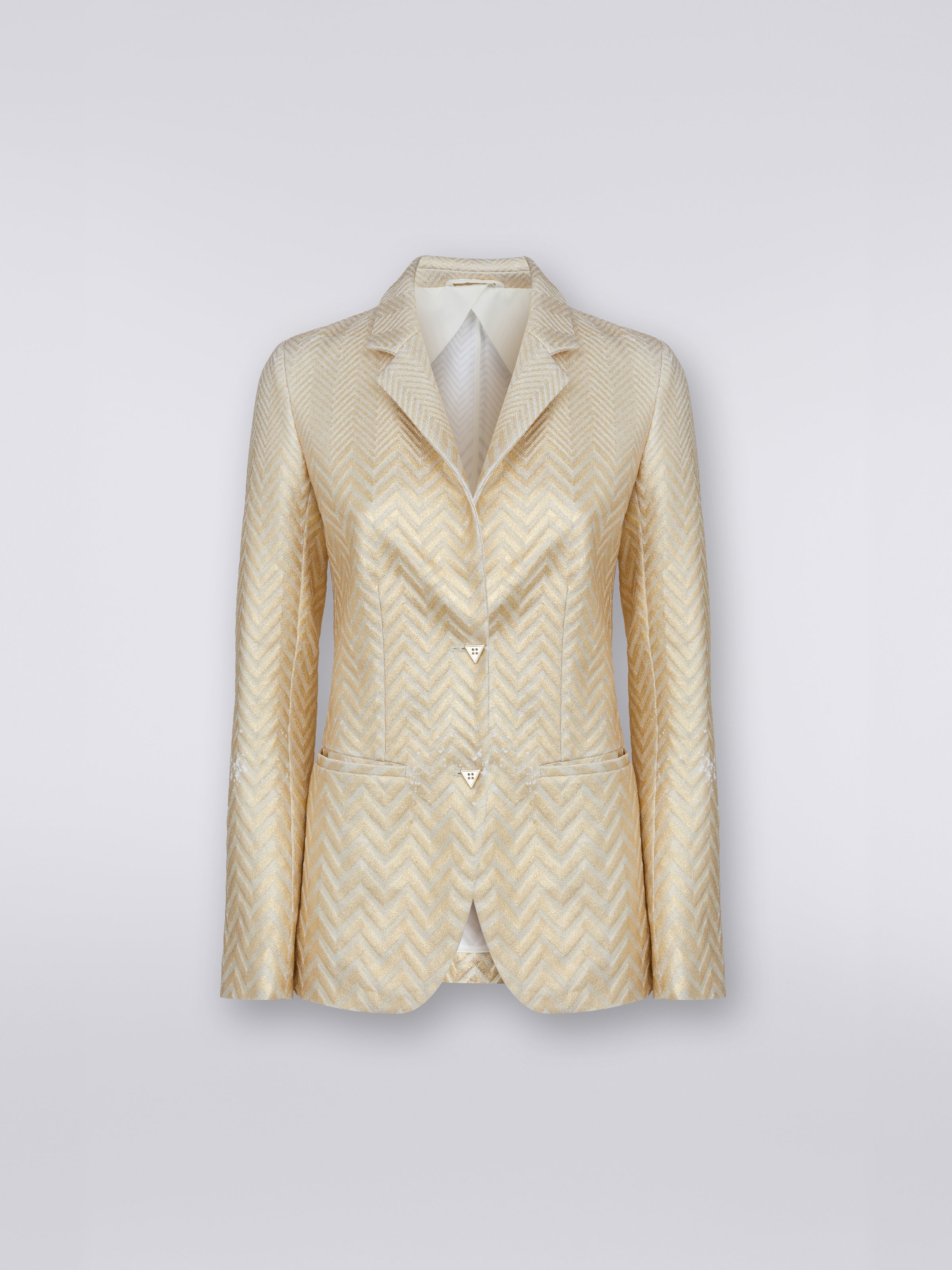 Cotton and viscose blazer with zigzag pattern, Gold - 0