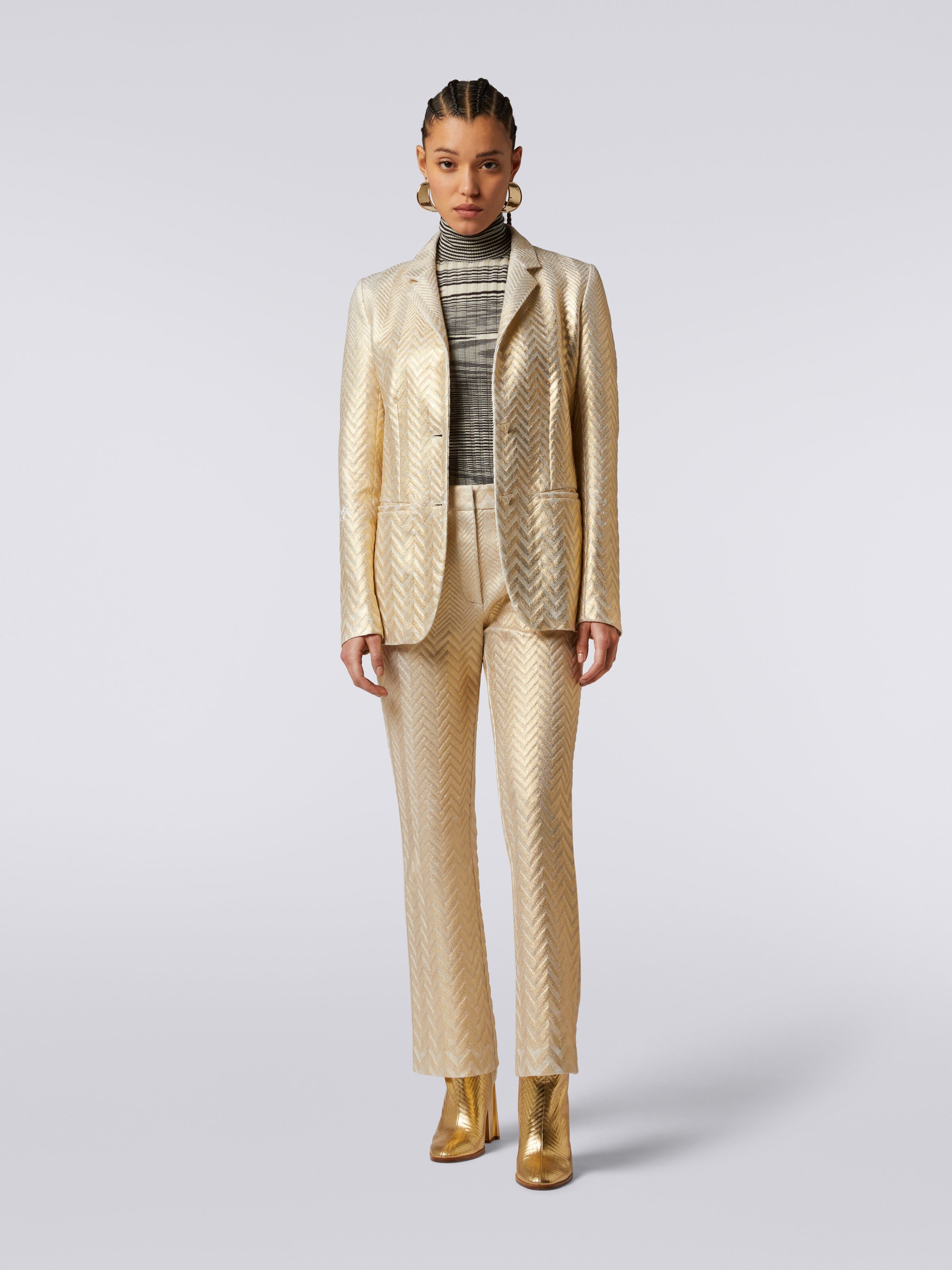 Cotton and viscose blazer with zigzag pattern, Gold - 1