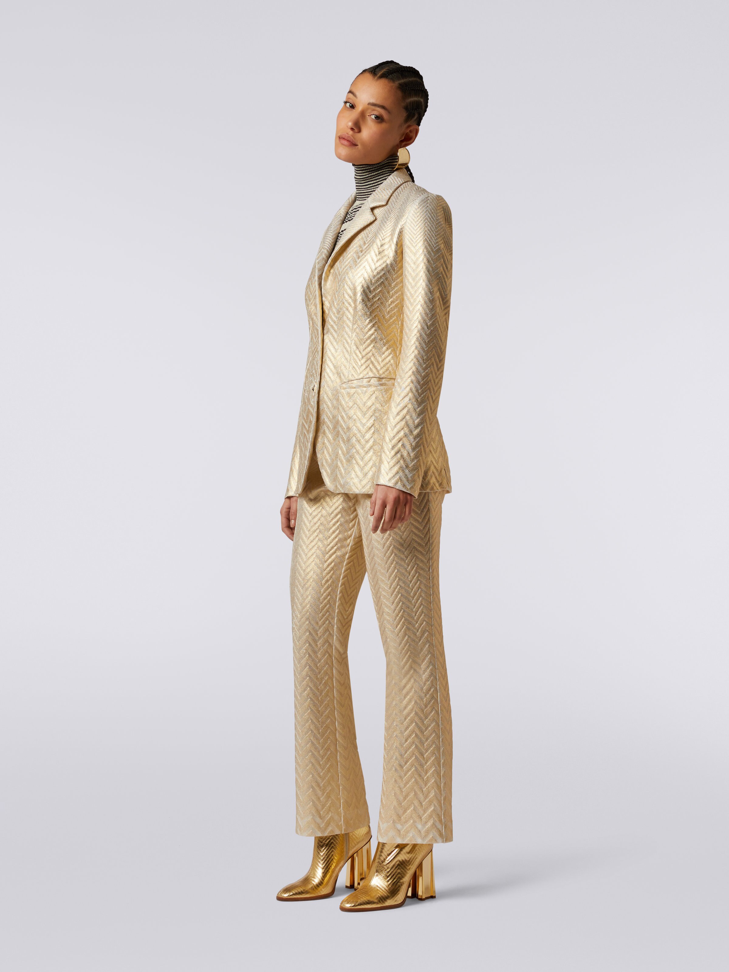 Cotton and viscose blazer with zigzag pattern, Gold - 2