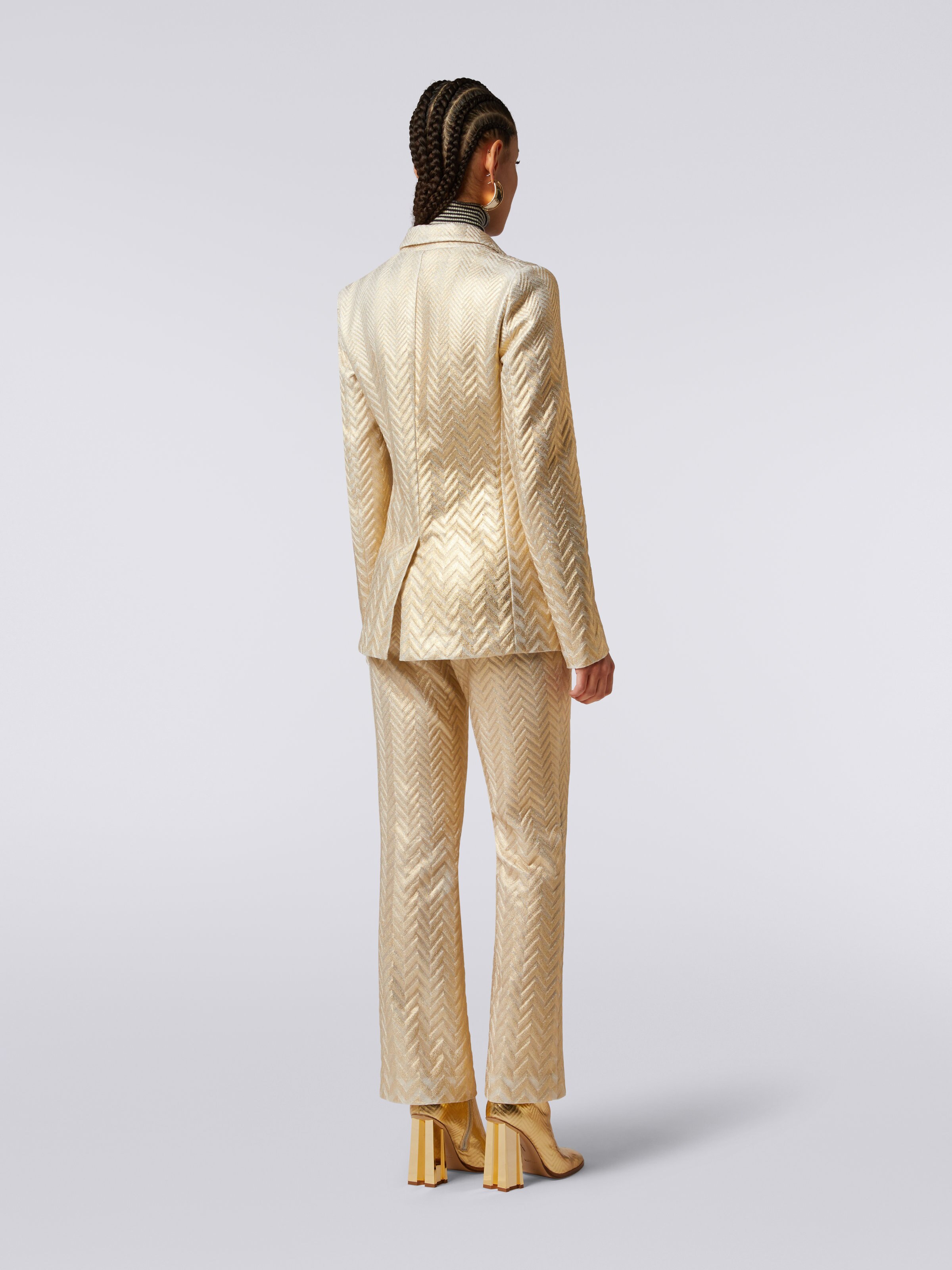 Cotton and viscose blazer with zigzag pattern, Gold - 3