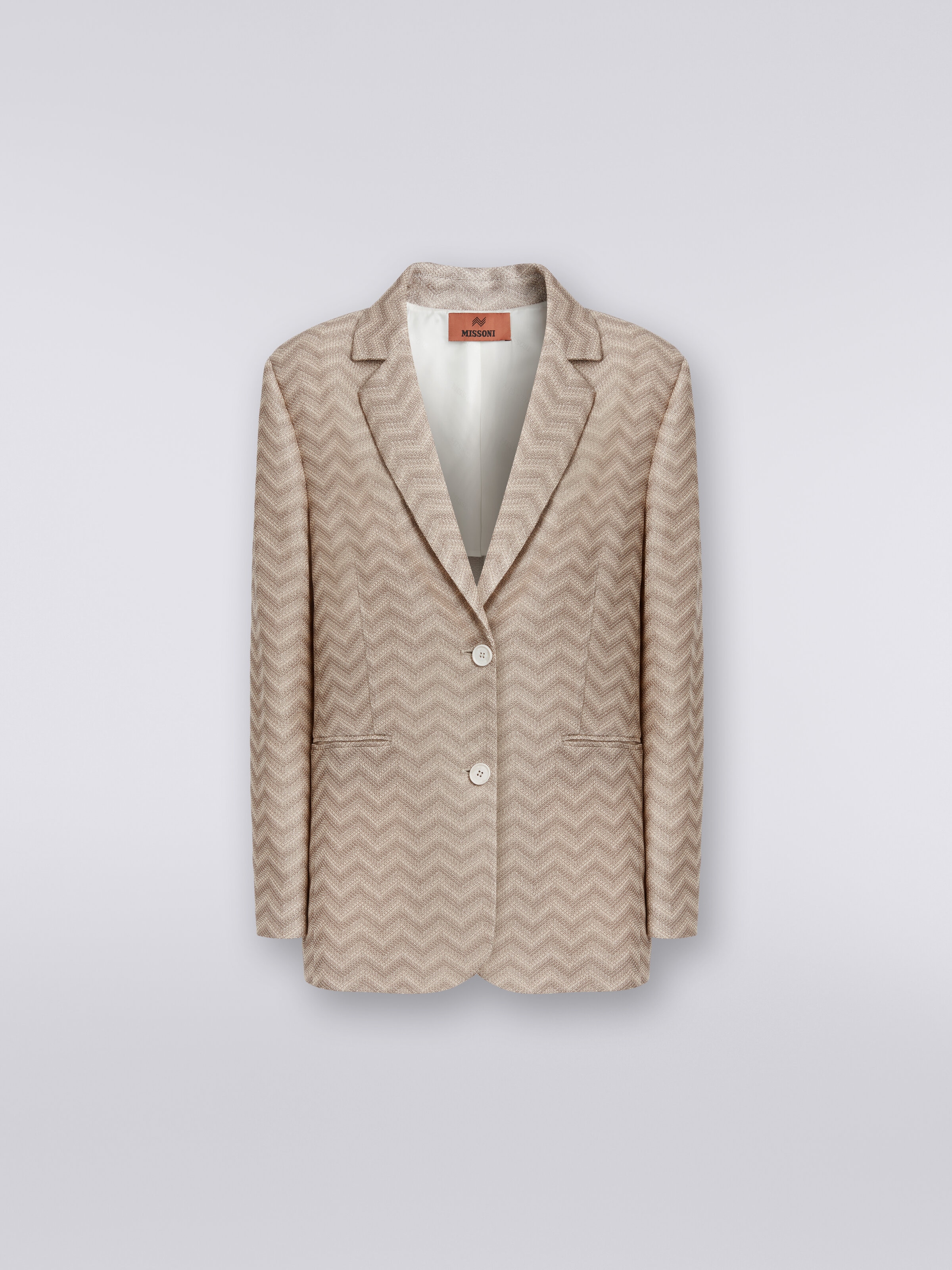 Blazer à simple boutonnage en coton à chevrons , Beige - 0