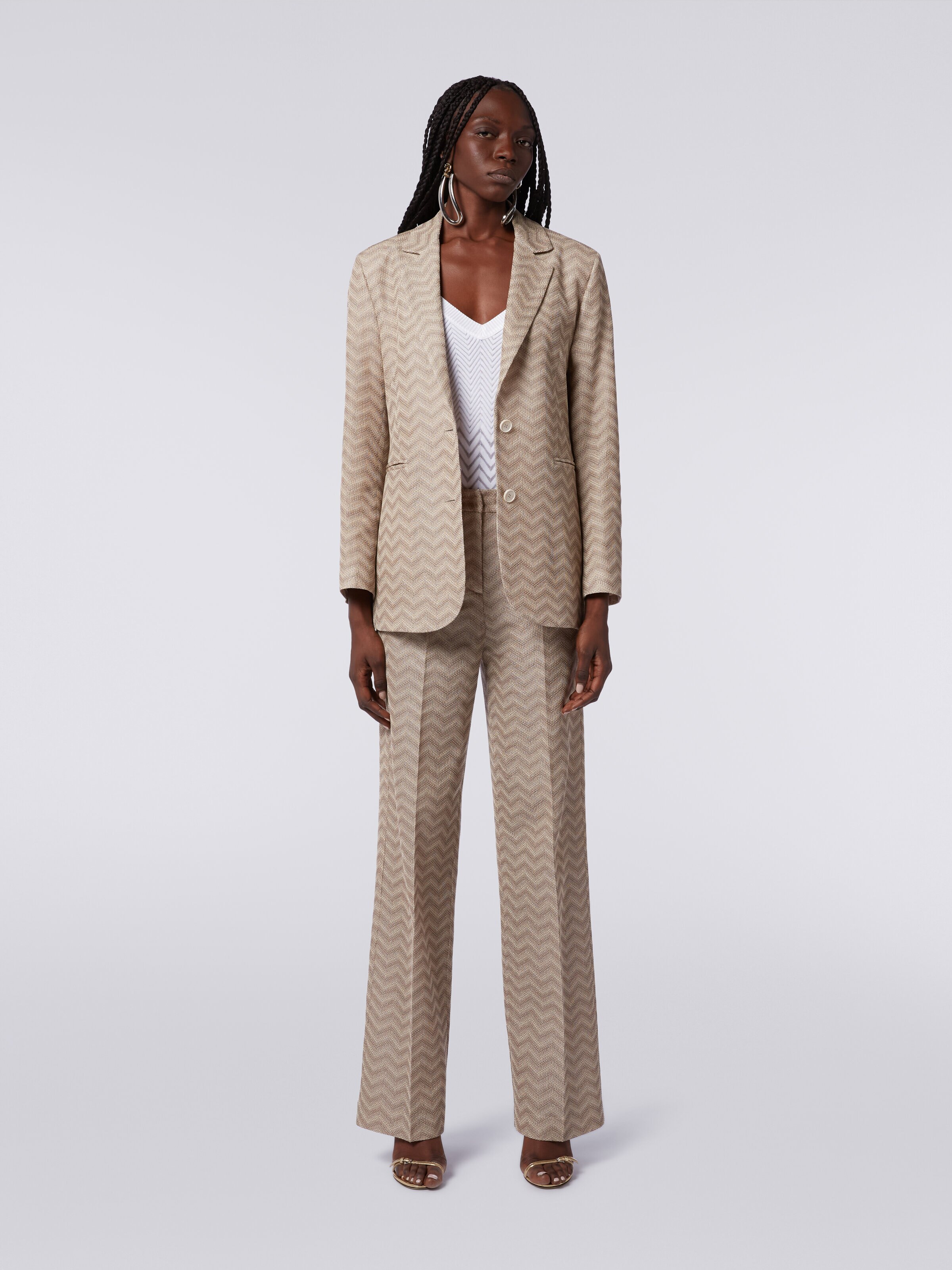Cotton chevron single-breasted blazer, Beige - 1