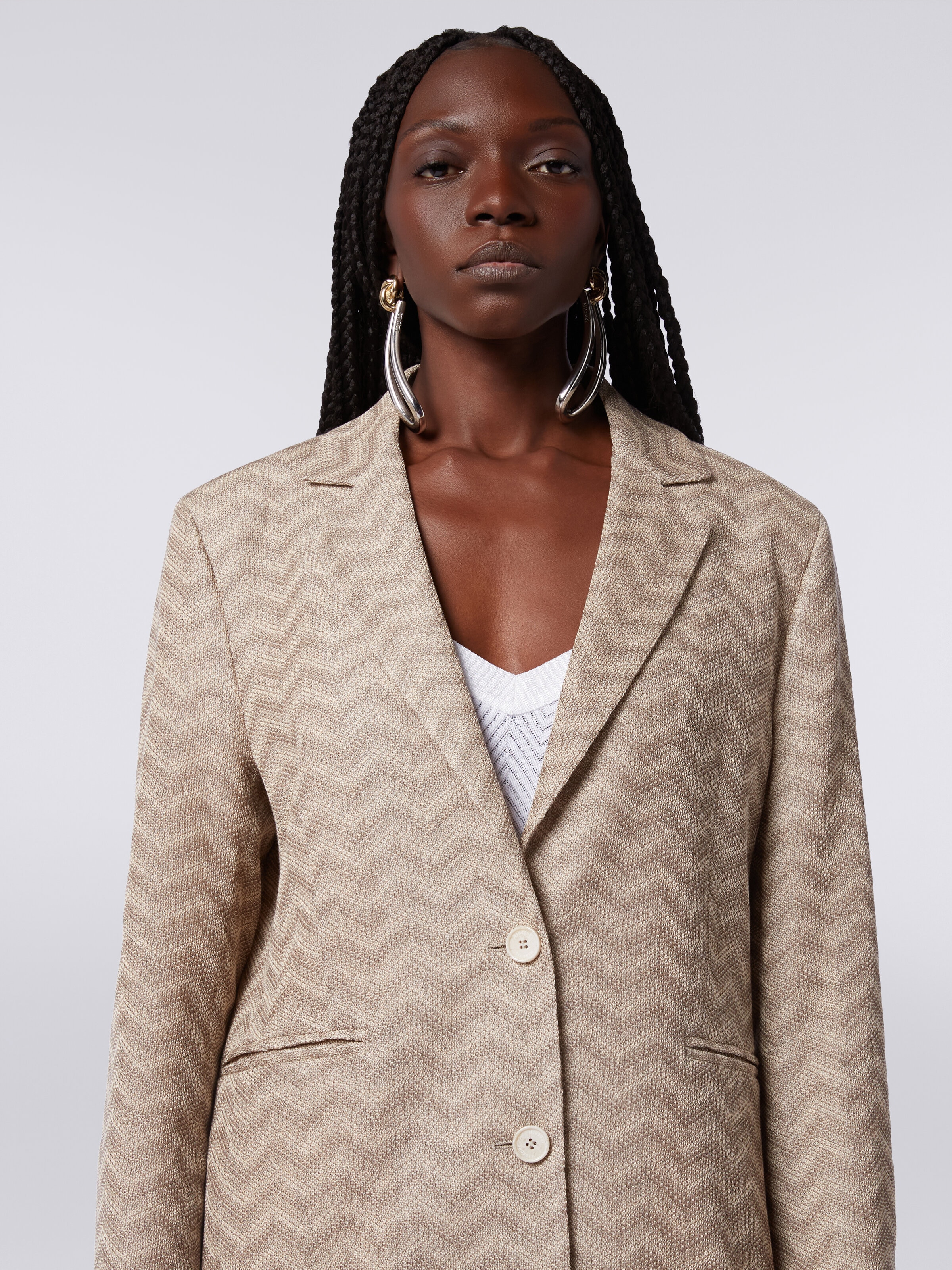 Cotton chevron single-breasted blazer, Beige - 4