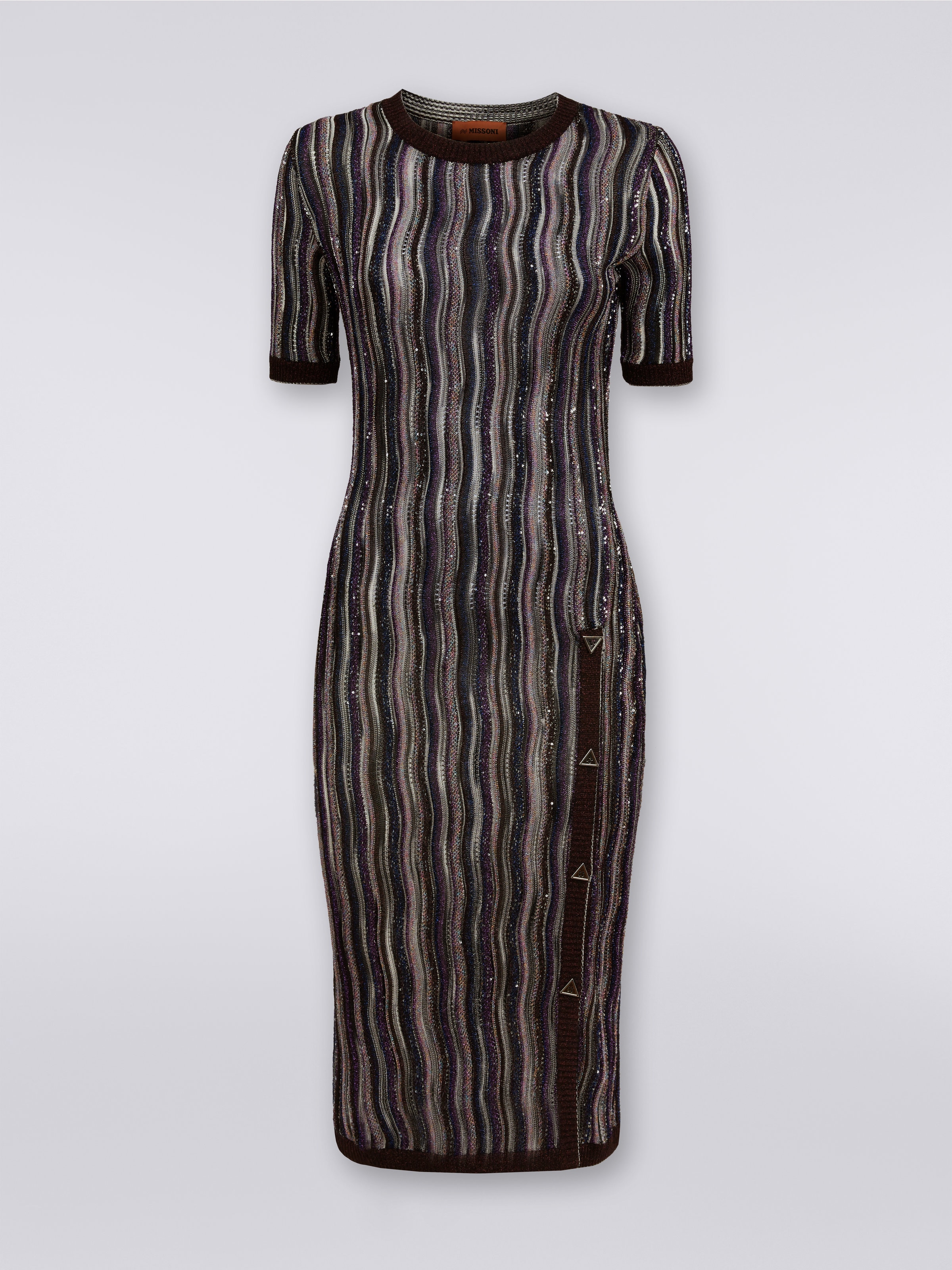 Vertical striped dress with sequins, Multicoloured  - 0