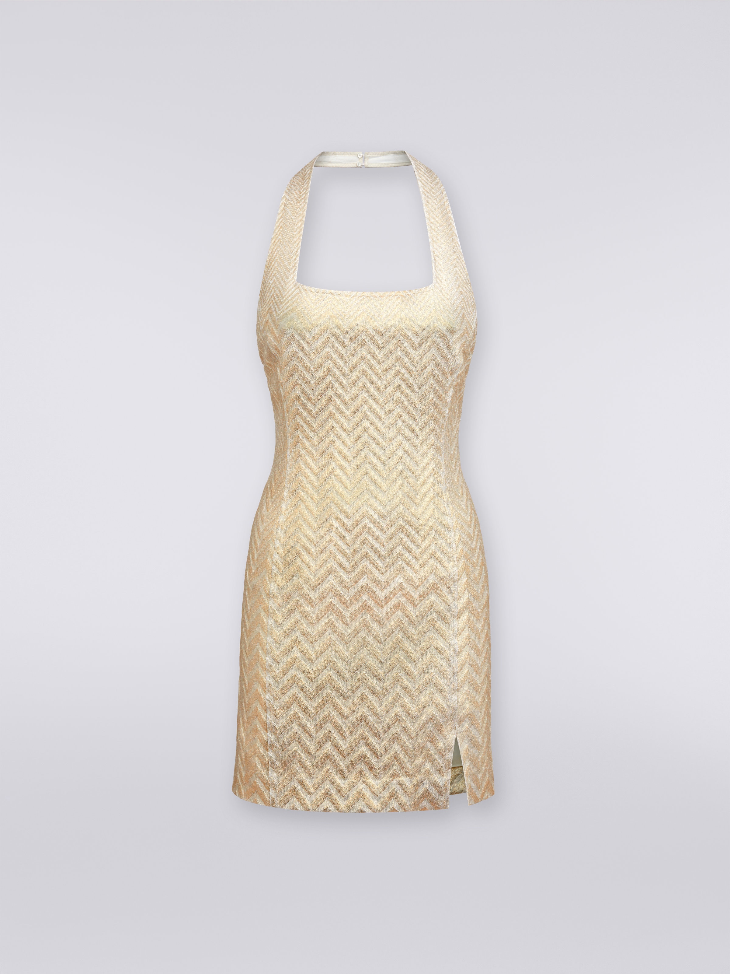Ärmelloses Minikleid mit eckigem Ausschnitt, Gold - 0