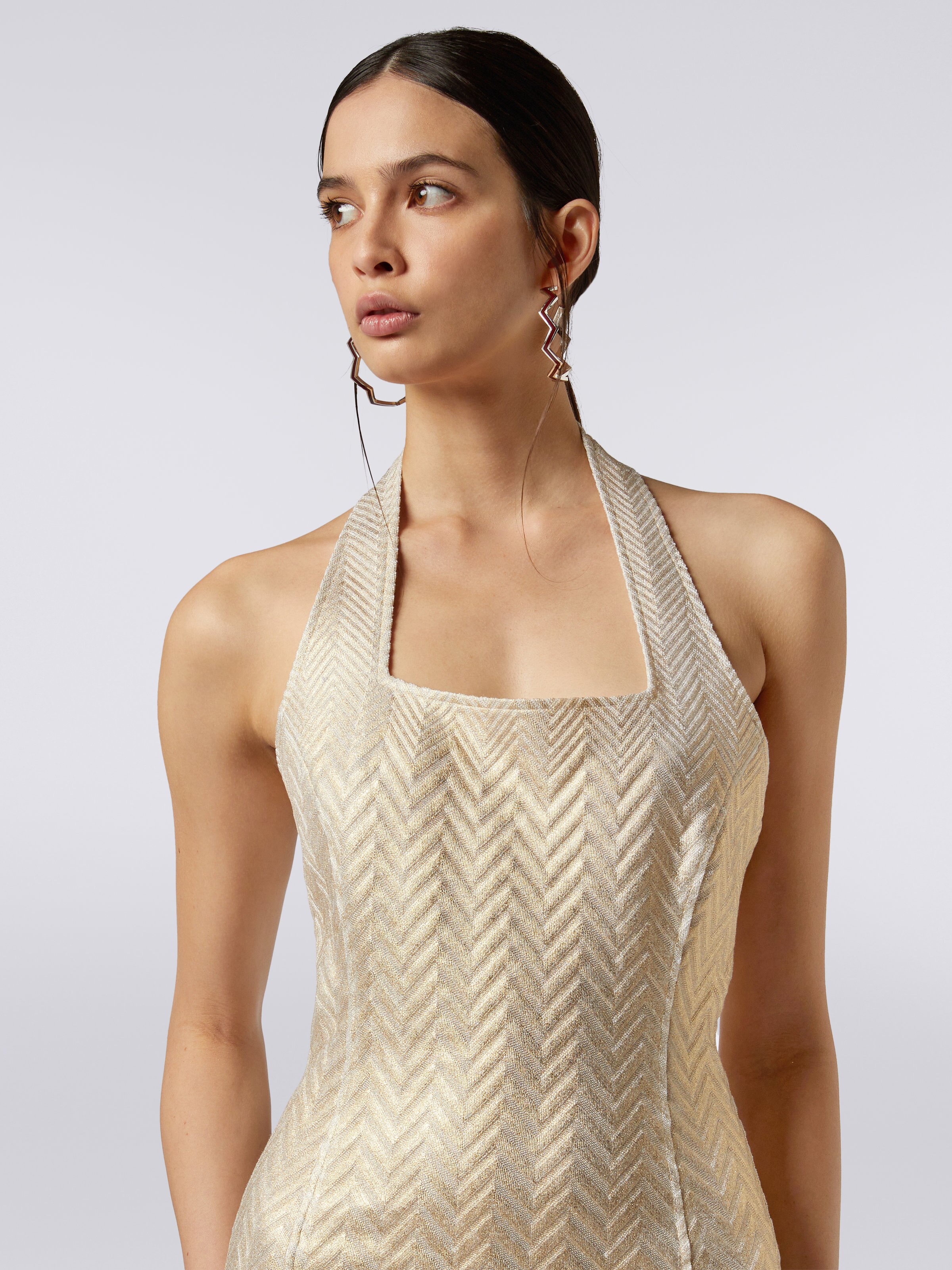 Sleeveless mini dress with square neckline, Gold - 4