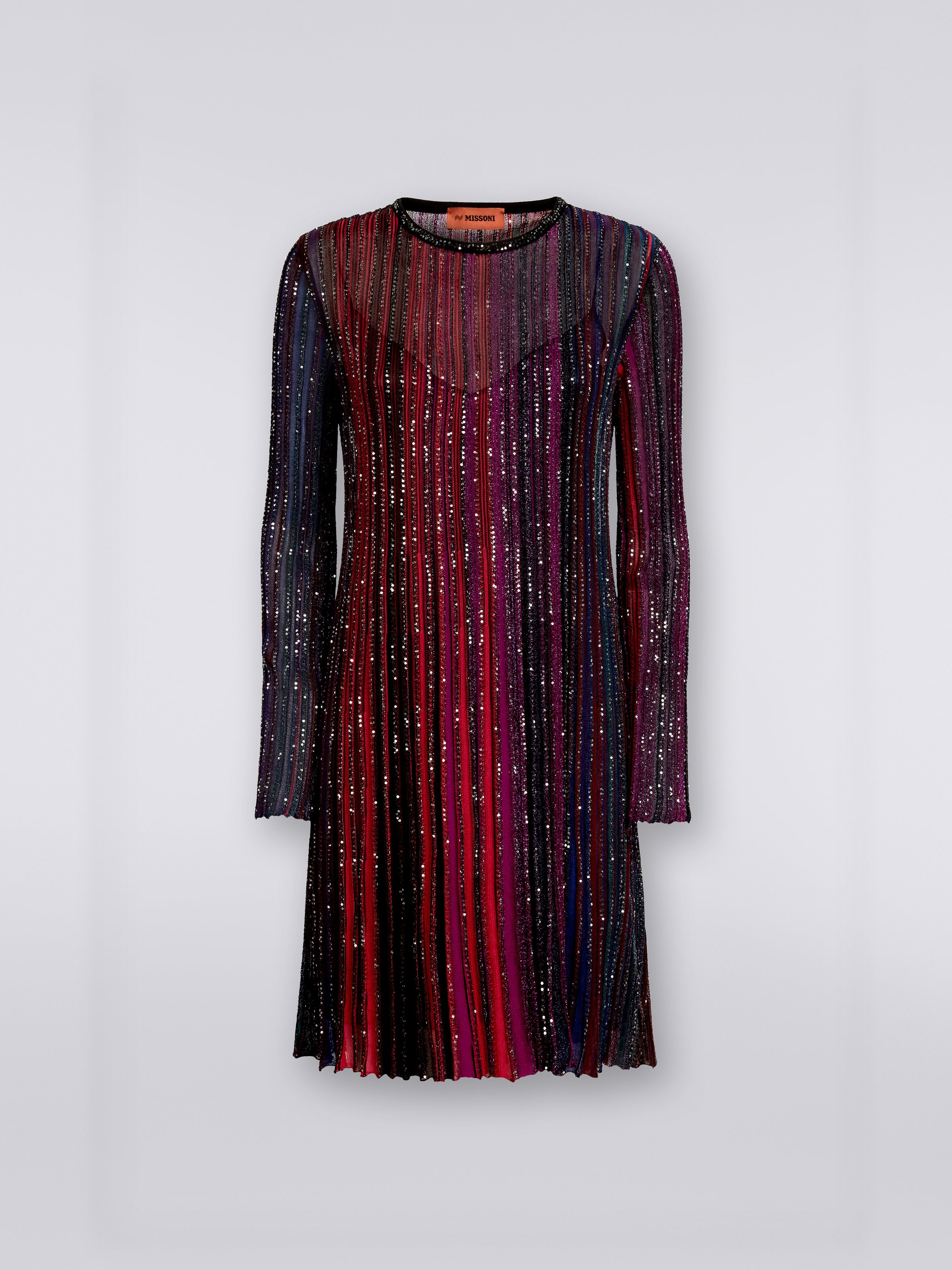 Langärmeliges Kleid mit Pailletten , Mehrfarbig  - 0