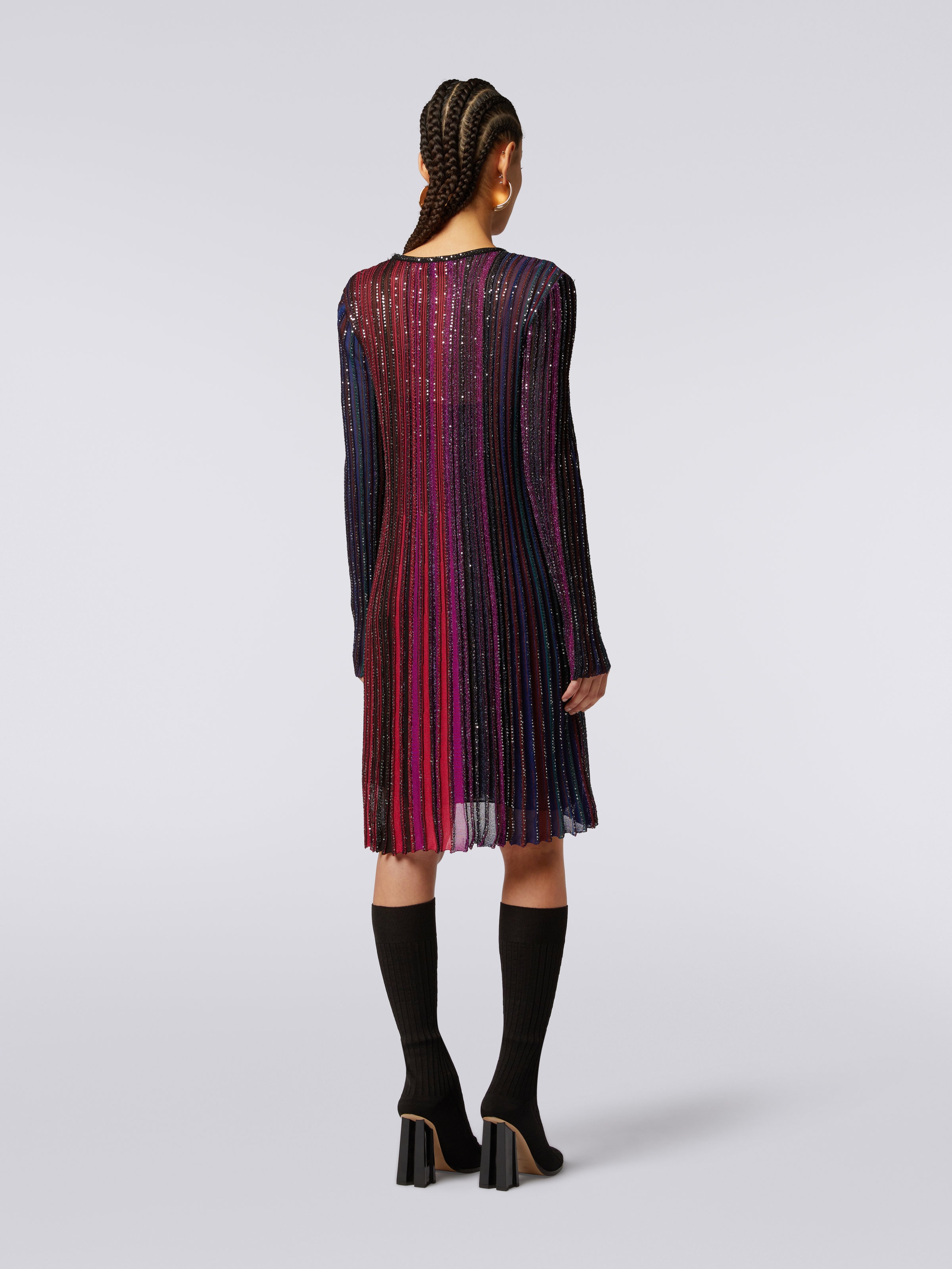 Langärmeliges Kleid mit Pailletten , Mehrfarbig  - 3