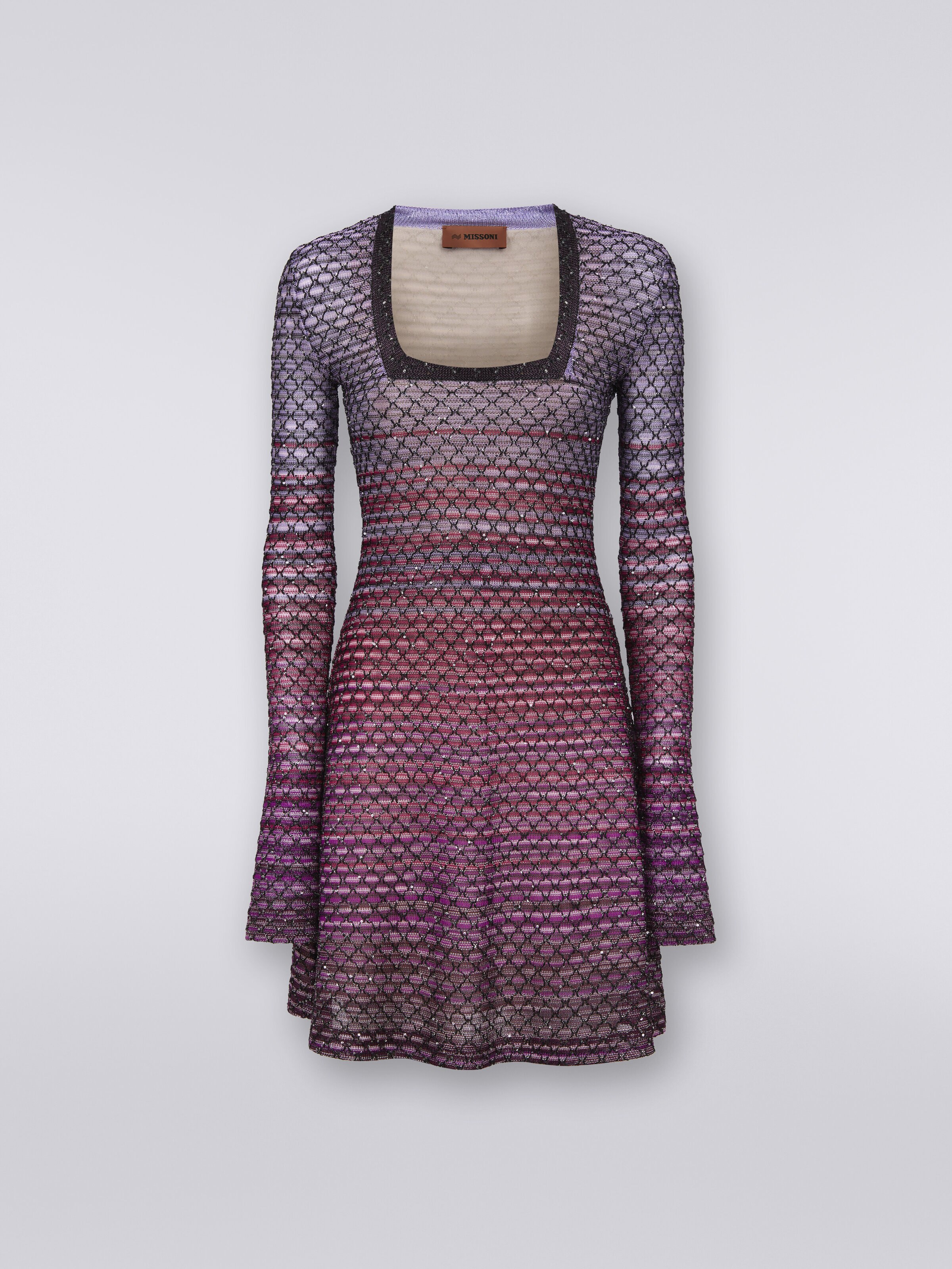 Vestido de escote cuadrado en viscosa de malla con lentejuelas, Rojo  - 0