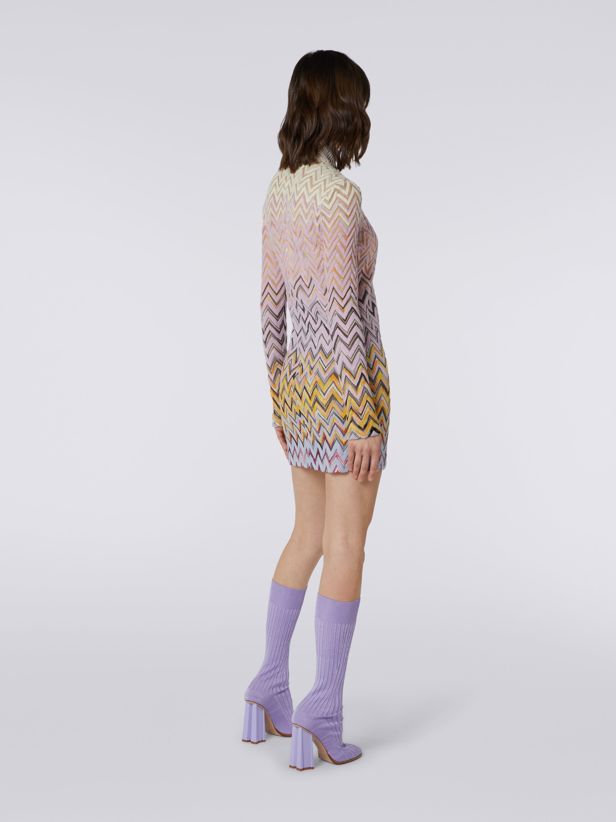 High-neck mini dress in zigzag wool and viscose, Multicoloured  - 3