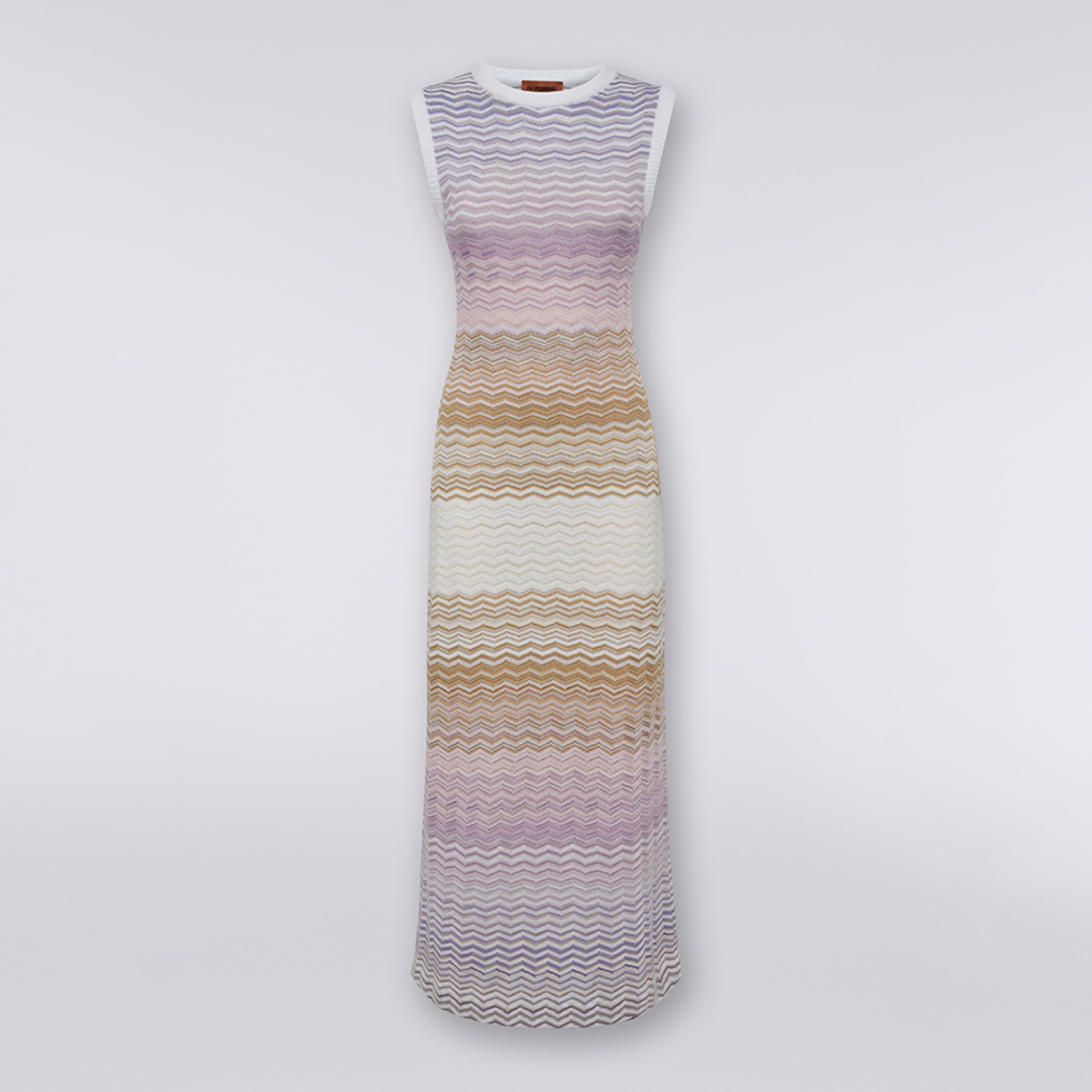 Langes, ärmelloses Kleid aus Baumwolle und Viskose mit Chevronmuster , Mehrfarbig  - 5