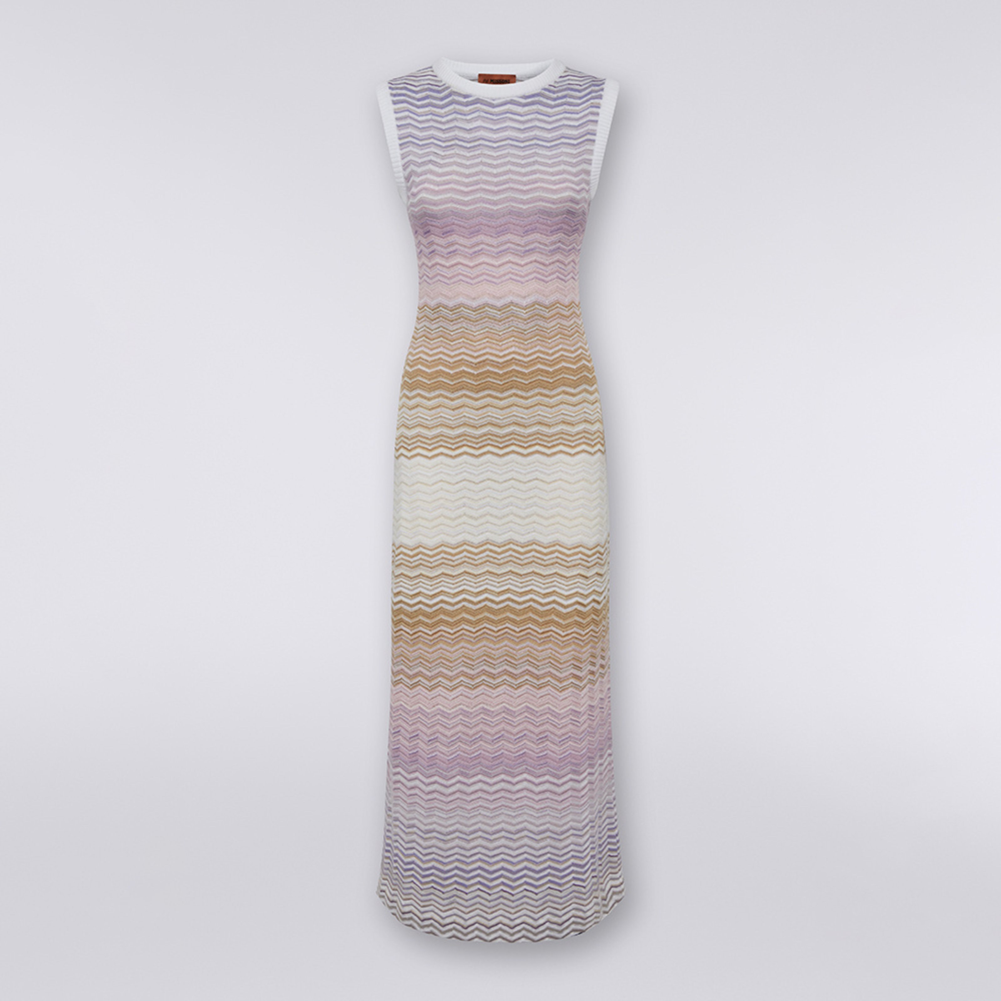 Cotton and viscose chevron long sleeveless dress, Multicoloured  - 5