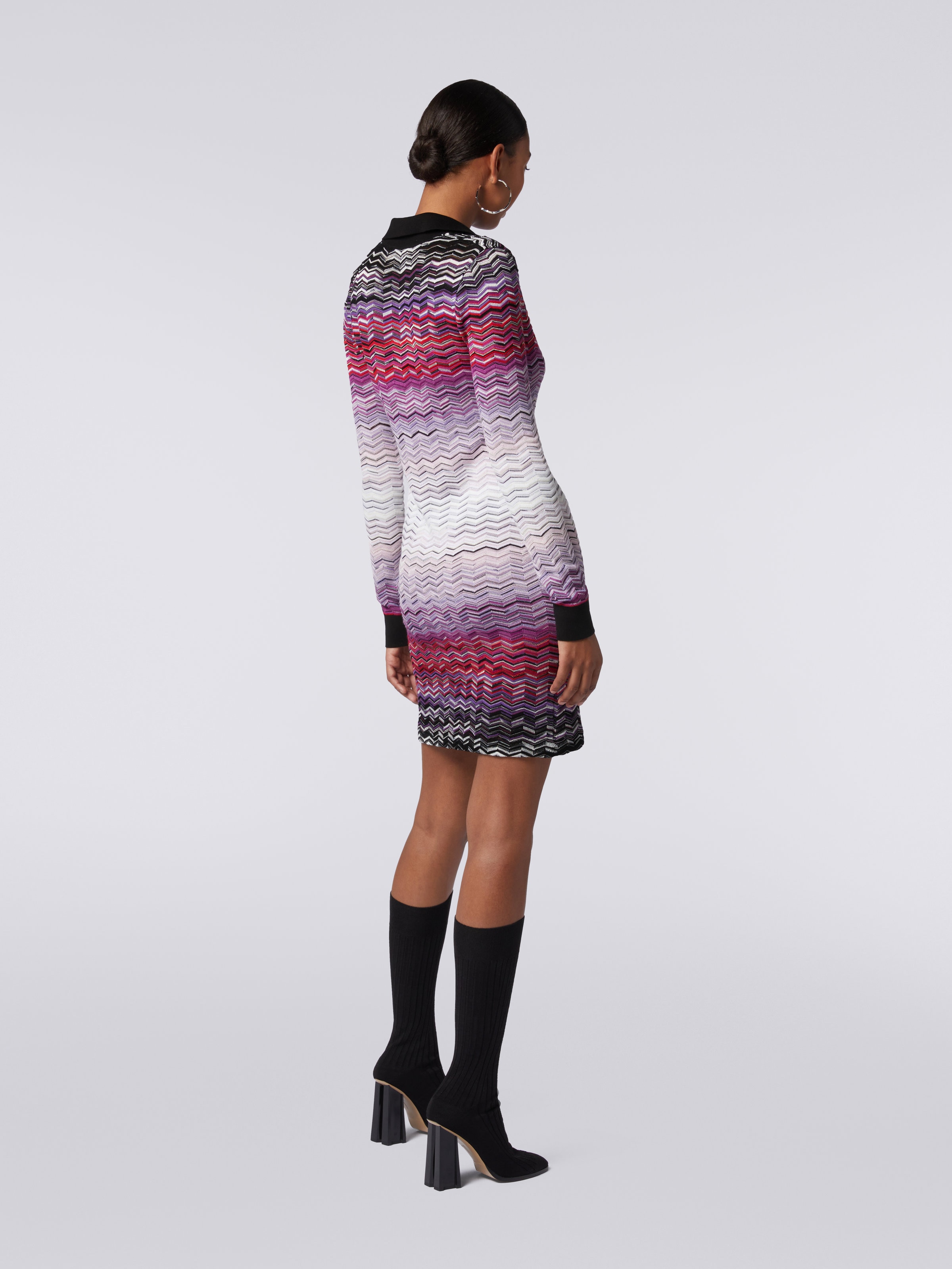 Short dégradé chevron dress with collar, Multicoloured  - 3