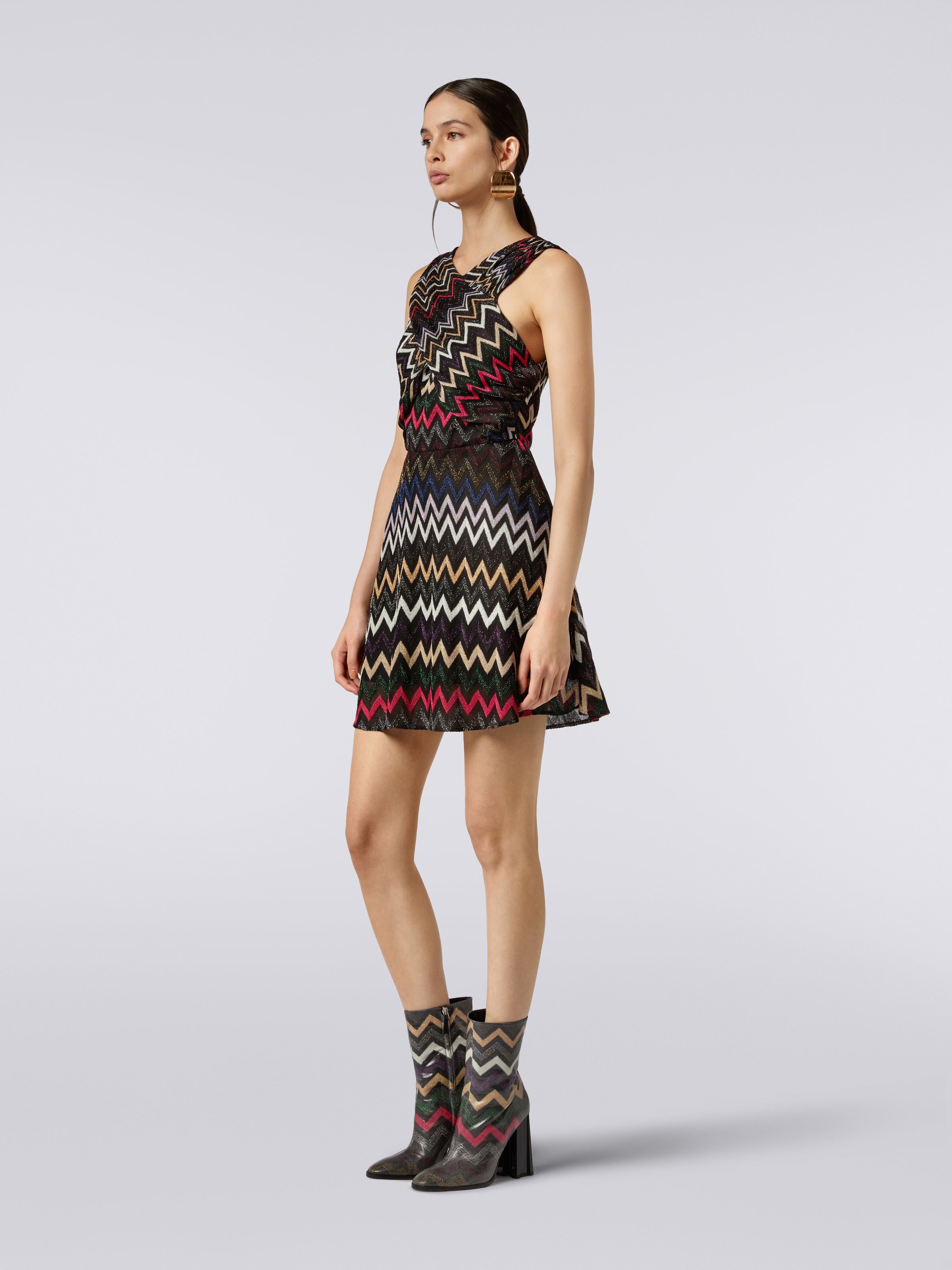 Zigzag patterned mini dress with crossover neckline, Multicoloured  - 2