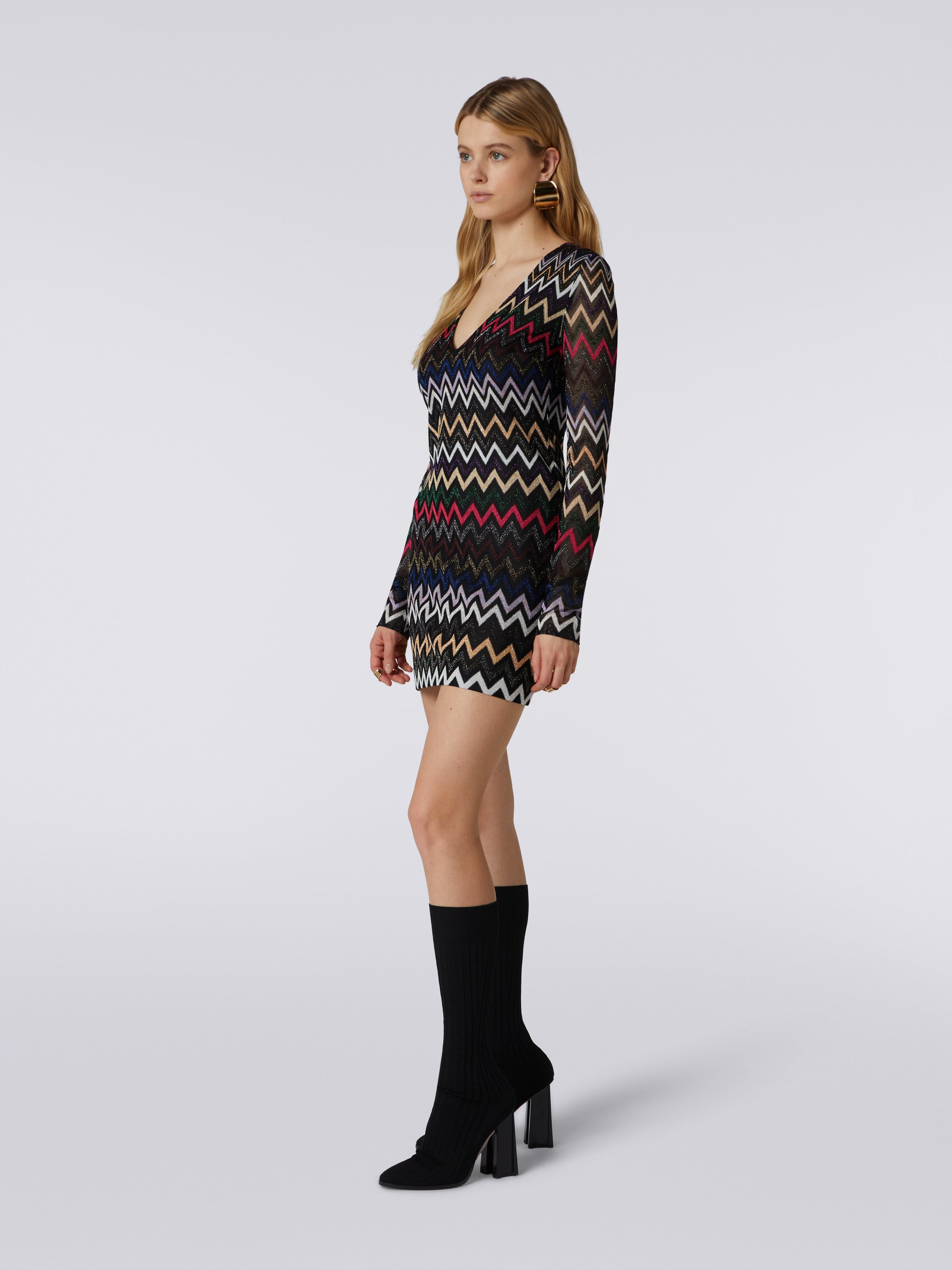 Chevron Crochet Kintted Long Sleeve Mini Dress