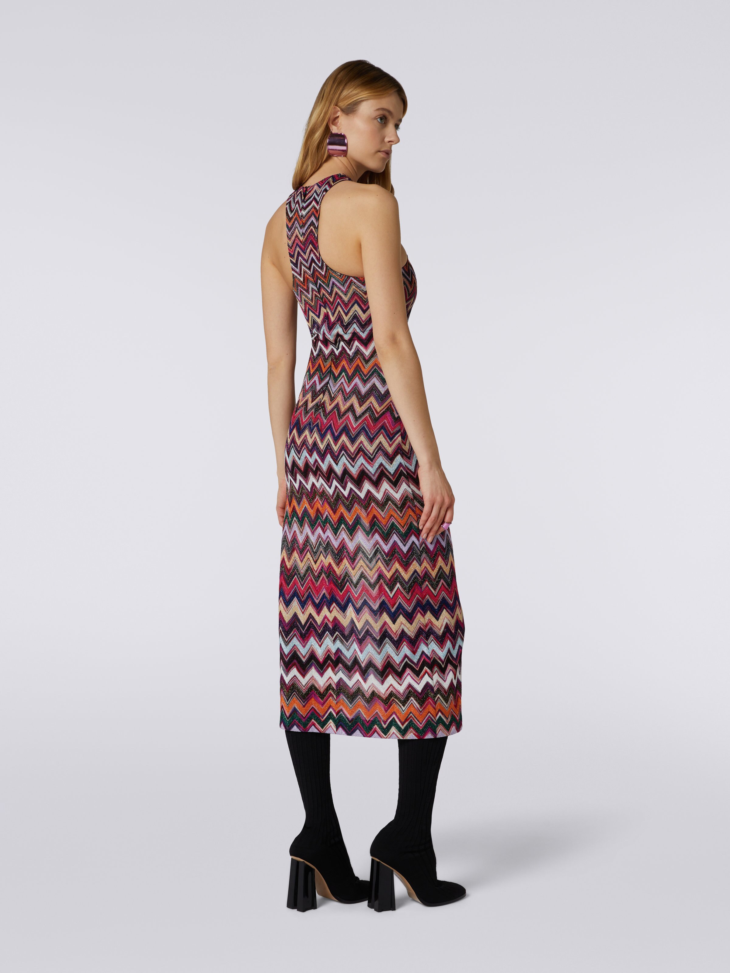 Long dress chevron with American neckline in viscose with lurex , Multicoloured  - 3